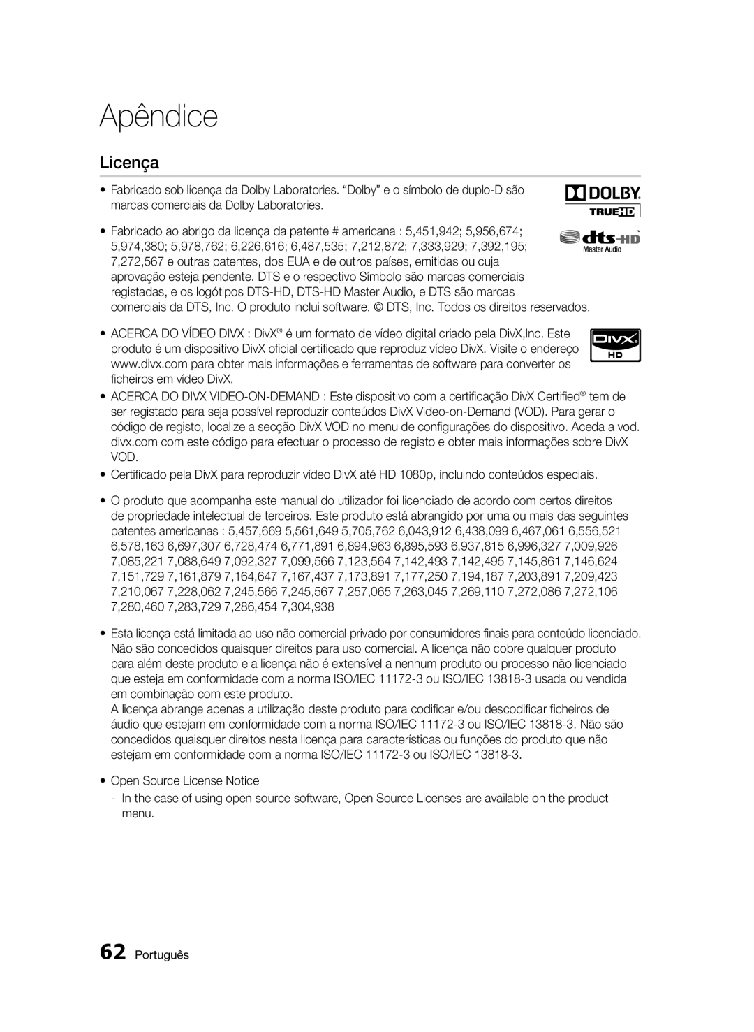 Samsung BD-C5300/XEF manual Licença 