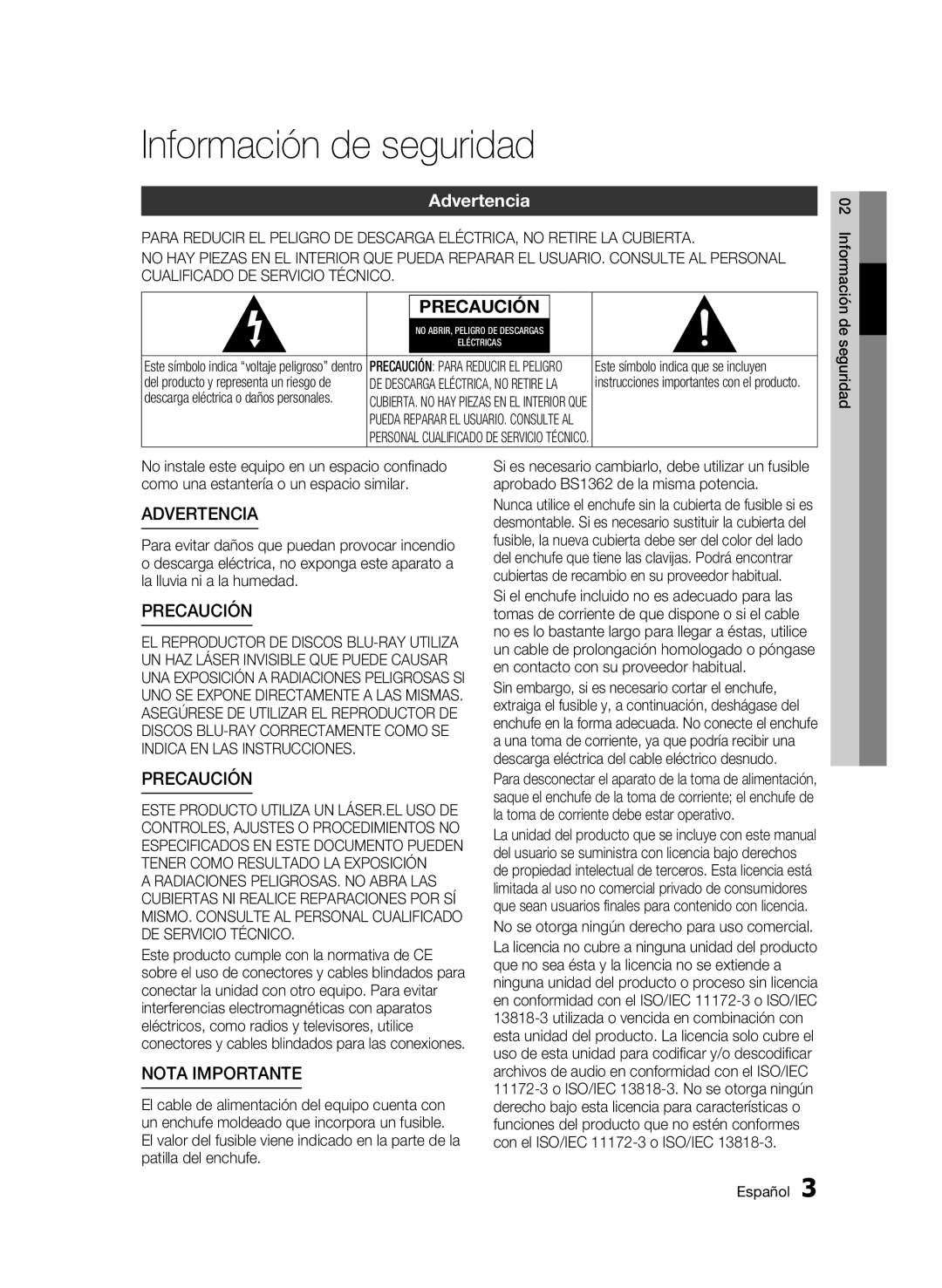 Samsung BD-C5300/XEF manual Información de seguridad, Advertencia 