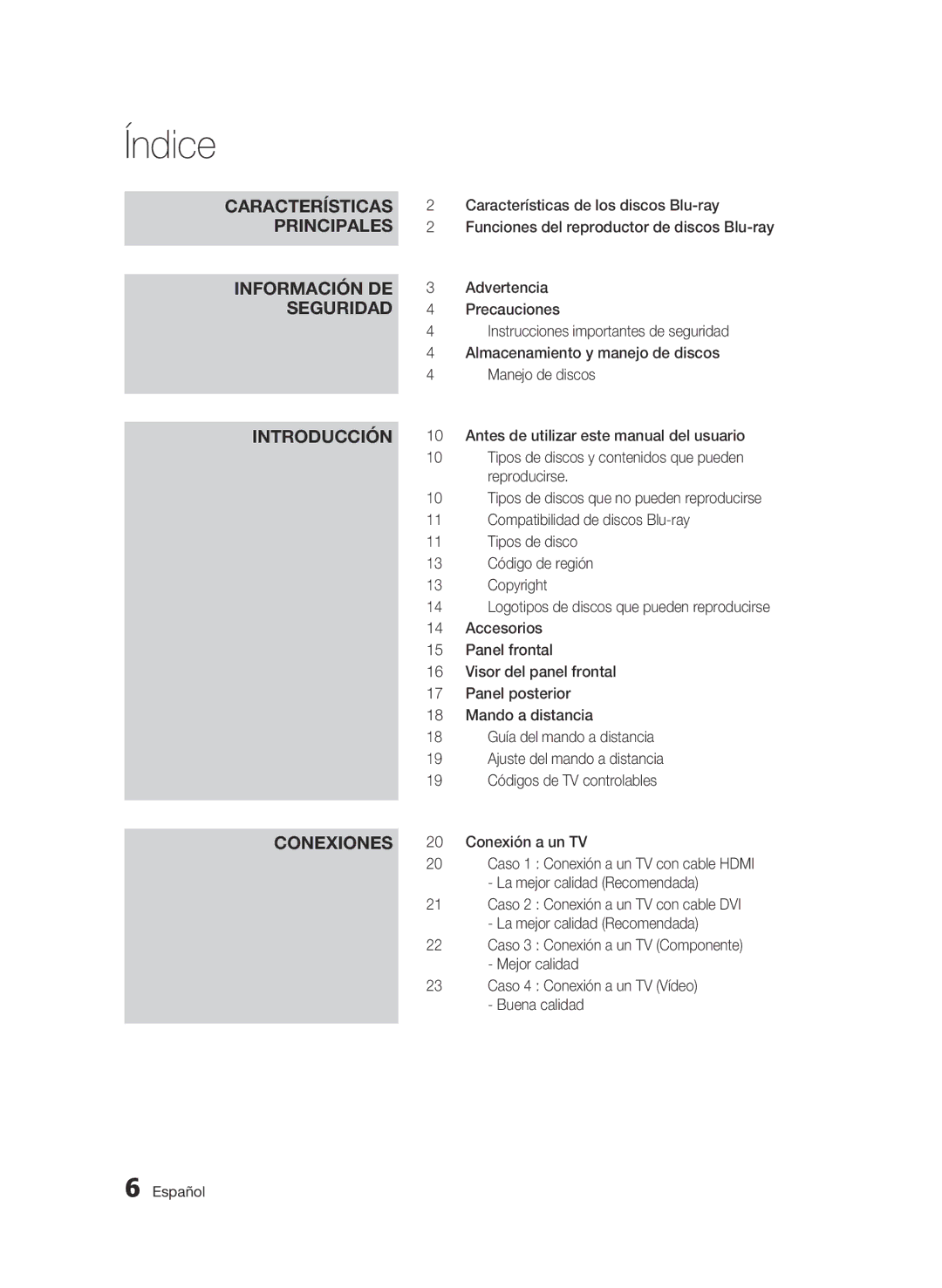 Samsung BD-C5300/XEF manual Índice 