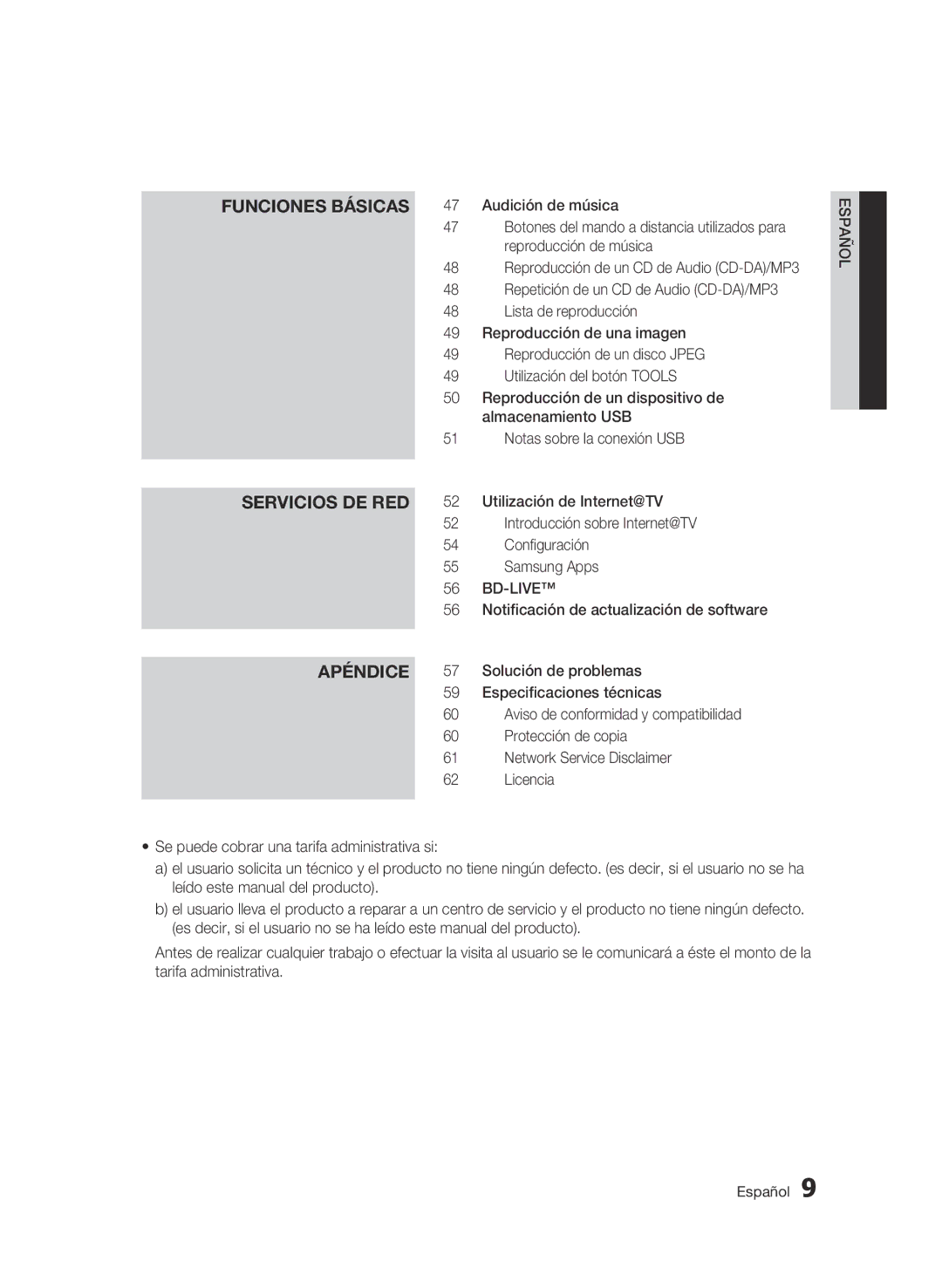 Samsung BD-C5300/XEF manual Servicios de red, Apéndice 