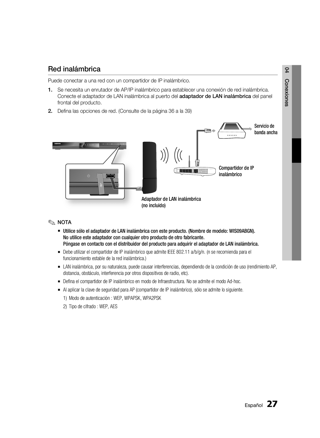 Samsung BD-C5300/XEF manual Red inalámbrica 