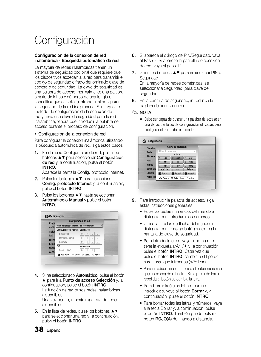 Samsung BD-C5300/XEF manual  Configuración de la conexión de red 