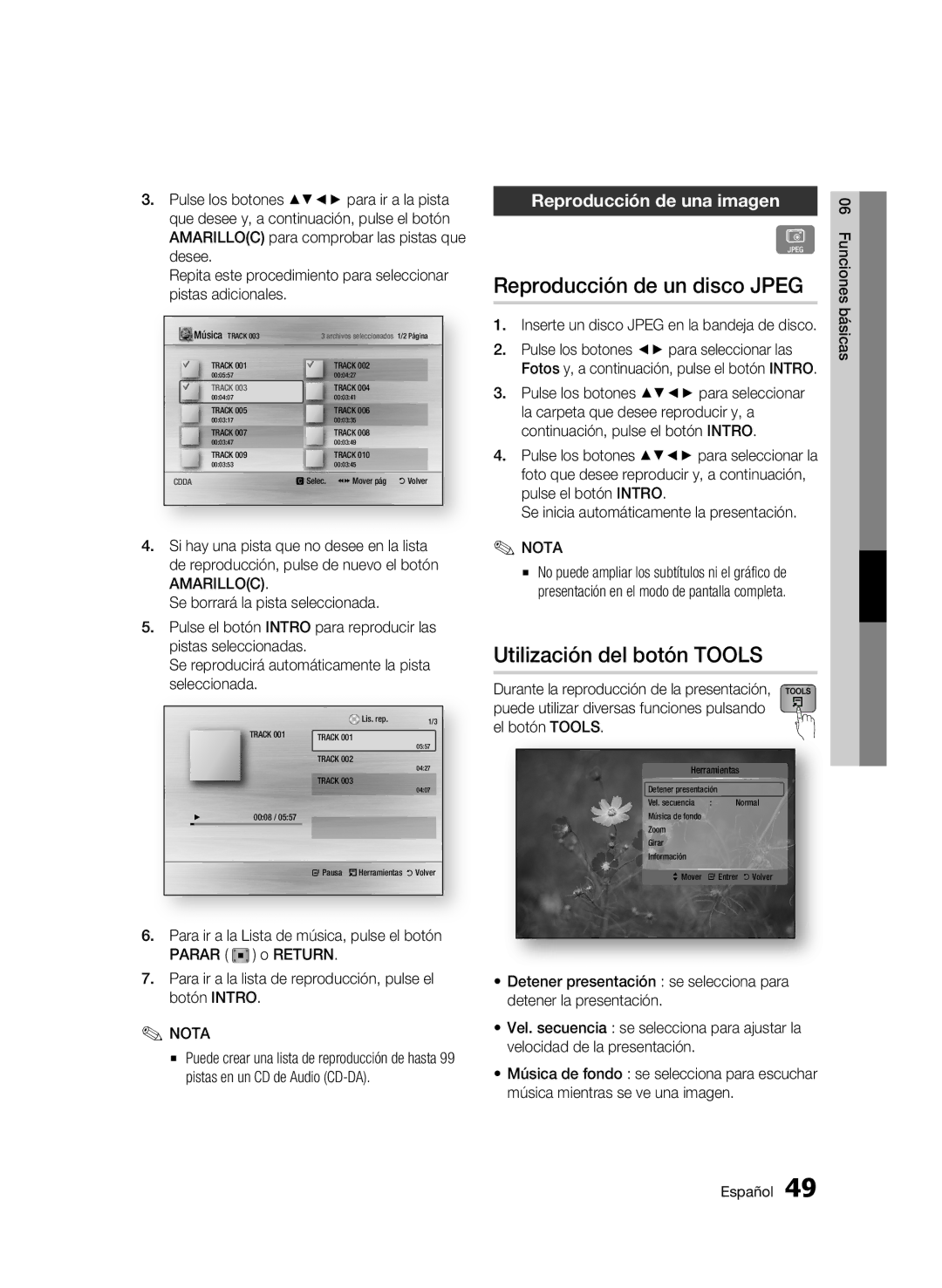 Samsung BD-C5300/XEF manual Reproducción de un disco Jpeg, Utilización del botón Tools, Reproducción de una imagen 