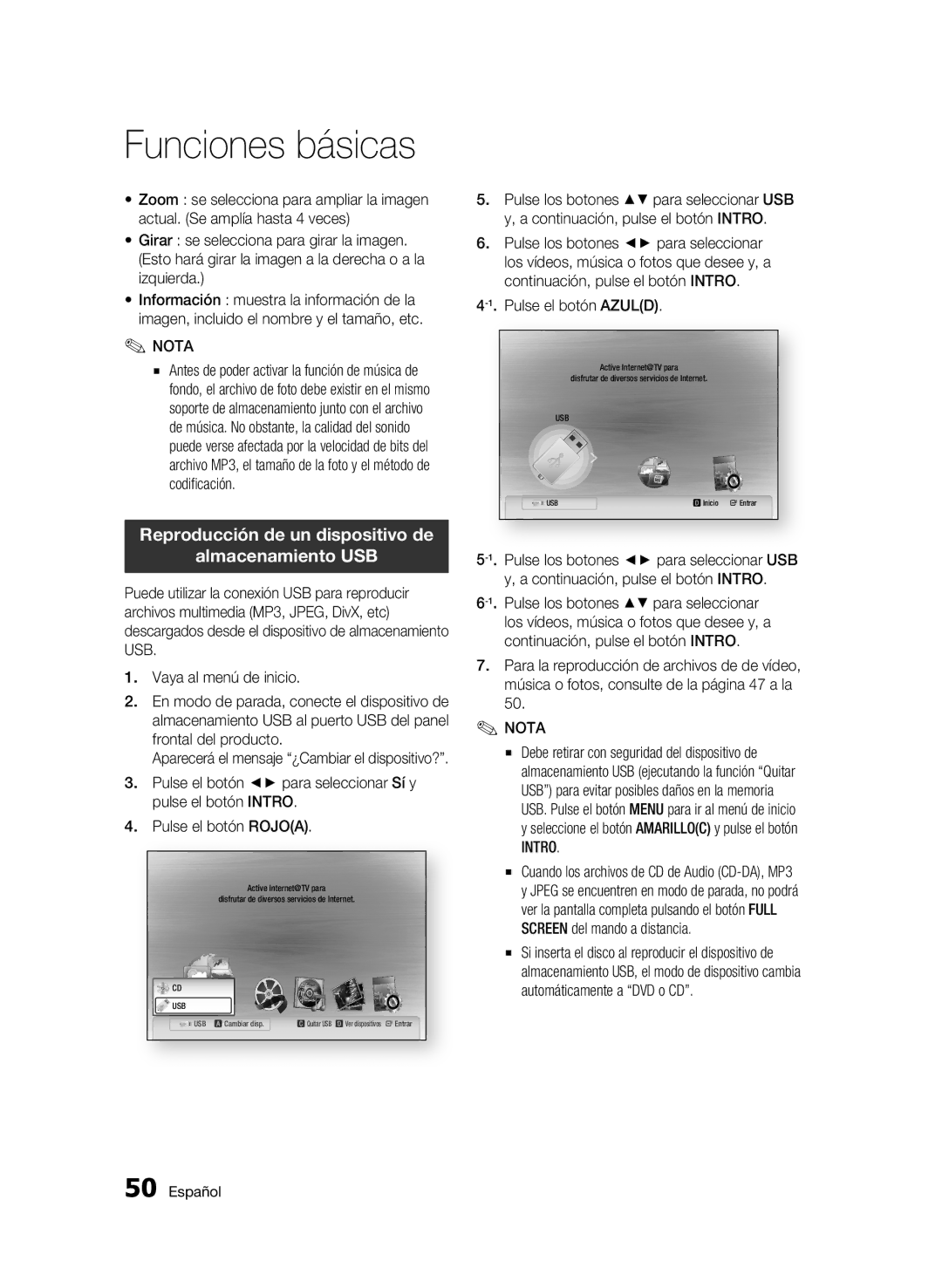 Samsung BD-C5300/XEF manual Reproducción de un dispositivo de Almacenamiento USB, Pulse el botón Azuld 