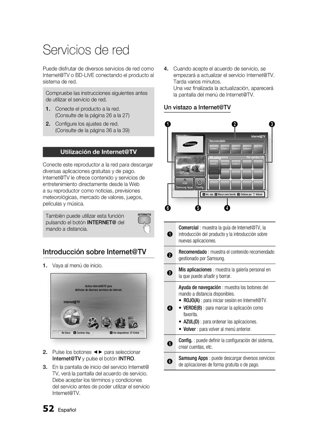 Samsung BD-C5300/XEF manual Servicios de red, Introducción sobre Internet@TV, Utilización de Internet@TV 