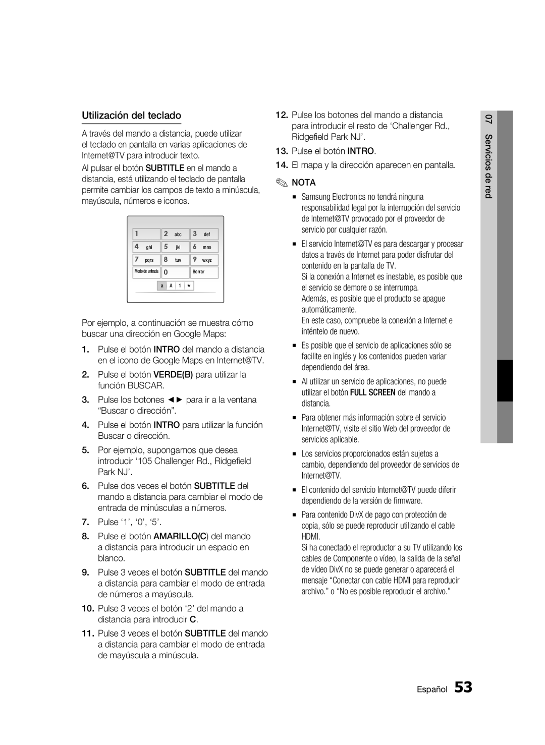 Samsung BD-C5300/XEF manual Utilización del teclado, Nota 