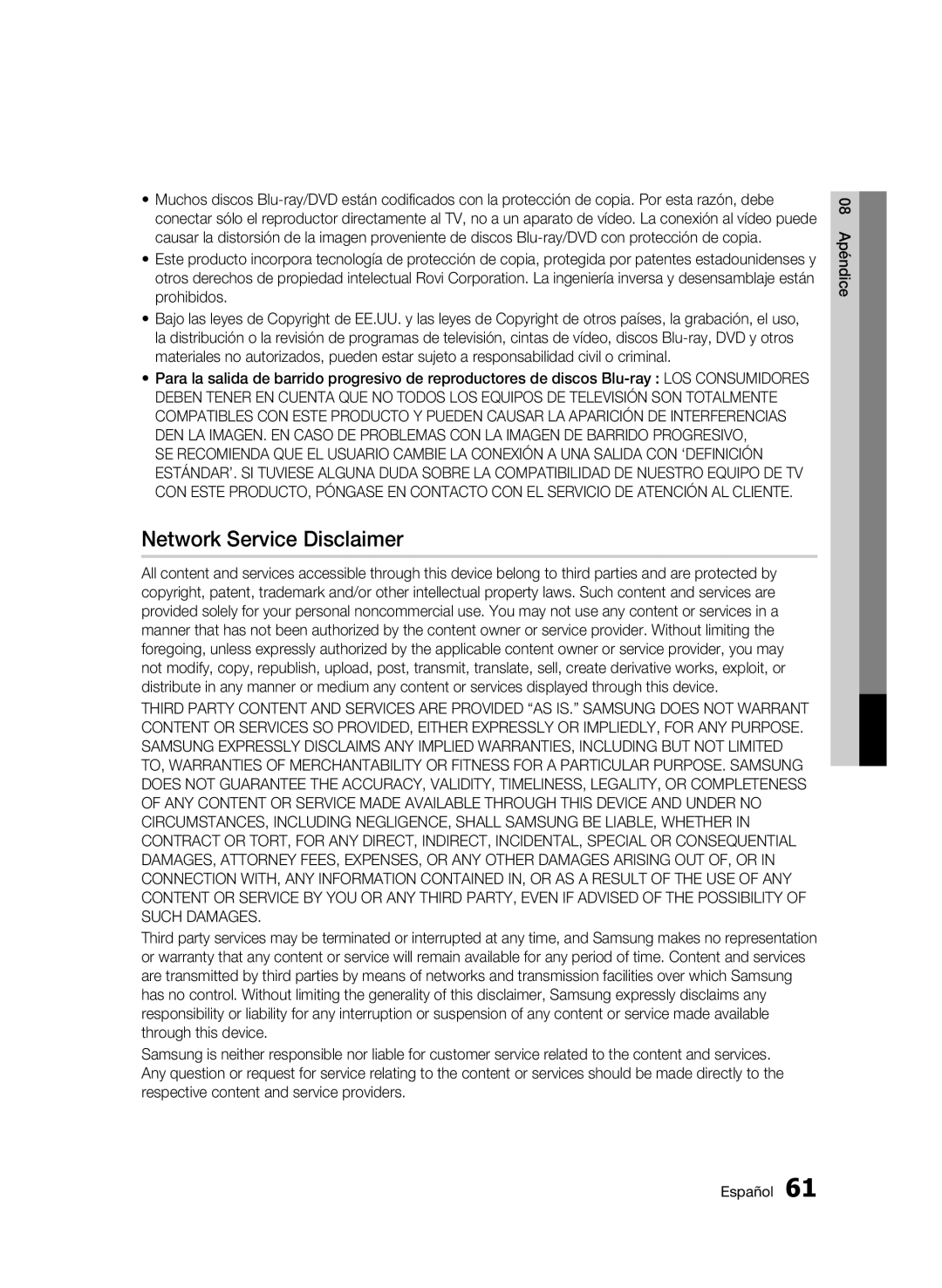 Samsung BD-C5300/XEF manual Network Service Disclaimer 