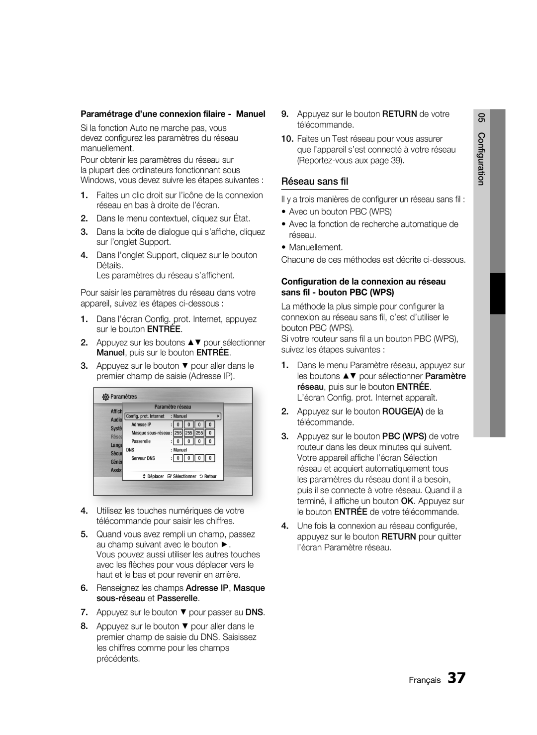 Samsung BD-C5300/XEF manual Réseau sans fil, Il y a trois manières de configurer un réseau sans fil 