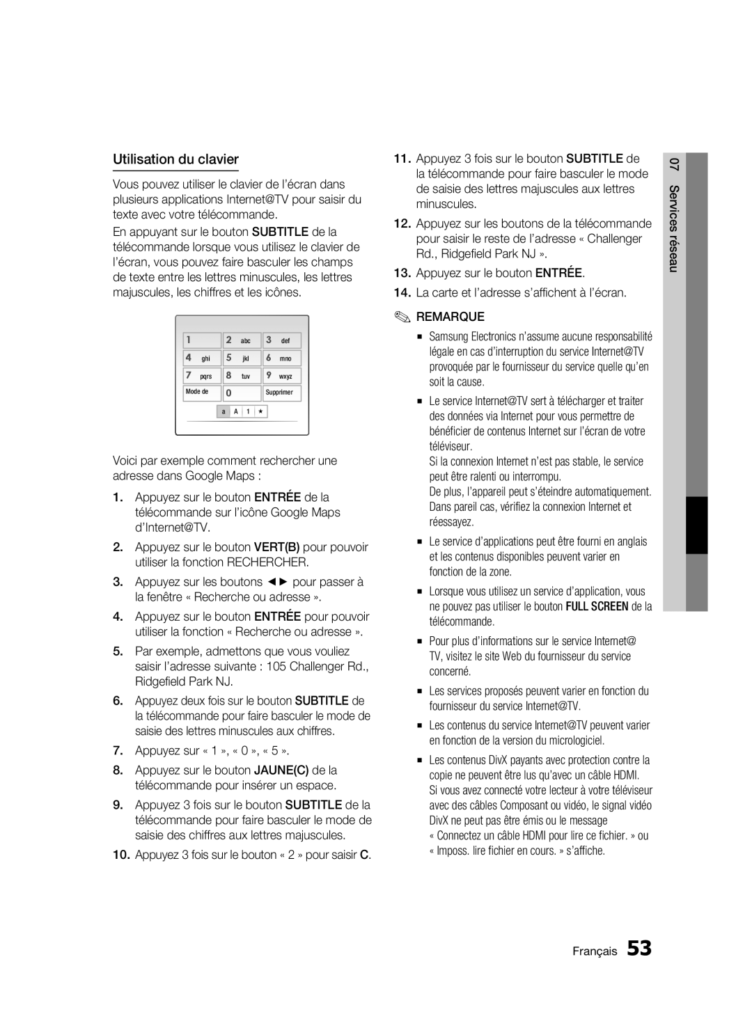 Samsung BD-C5300/XEF Utilisation du clavier, Appuyez sur « 1 », « 0 », « 5 », « Imposs. lire fichier en cours. » s’affiche 