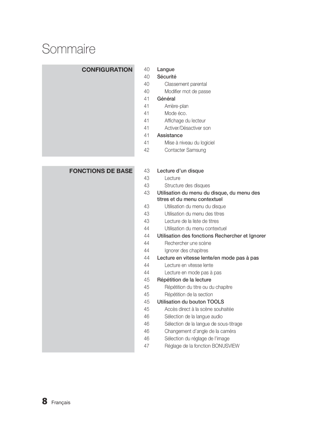 Samsung BD-C5300/XEF manual Fonctions de base 