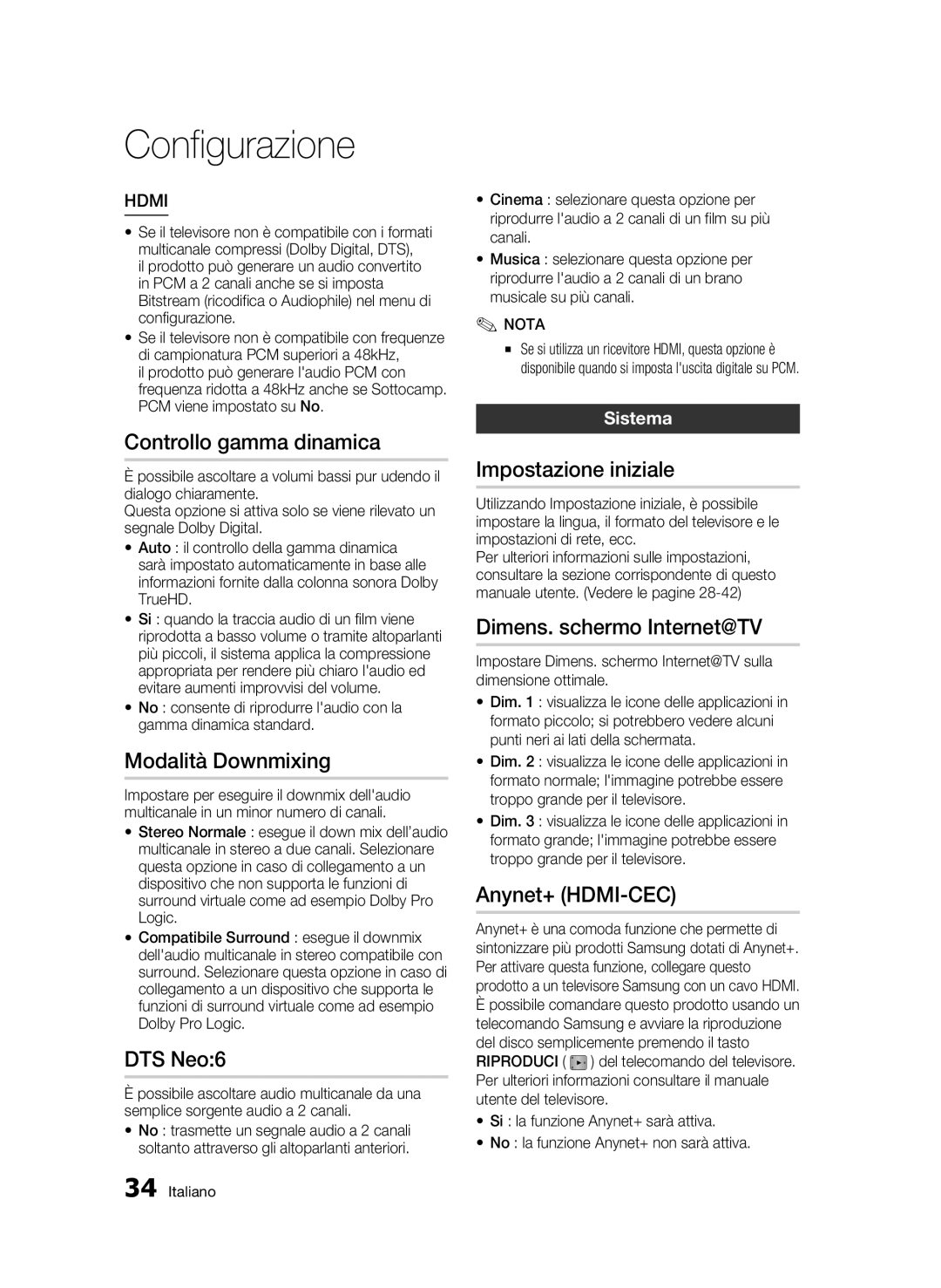 Samsung BD-C5300/XEF Controllo gamma dinamica, Modalità Downmixing, Impostazione iniziale, Dimens. schermo Internet@TV 