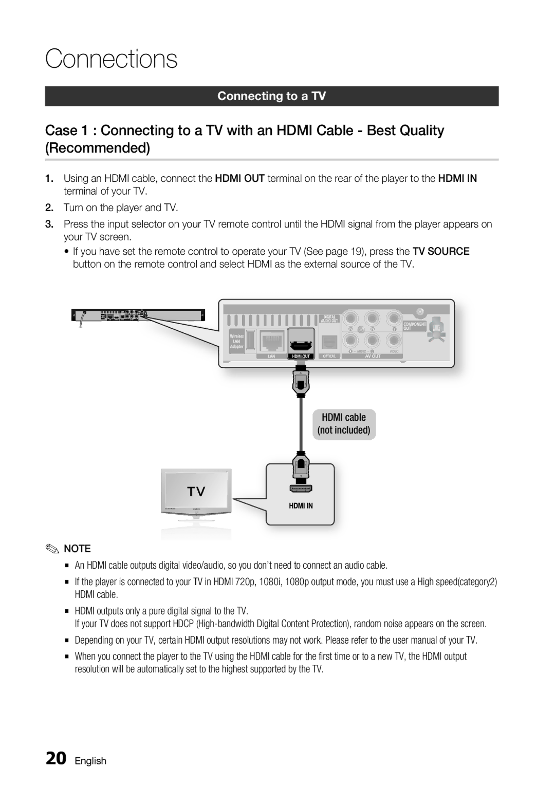 Samsung BD-C5500/EDC, BD-C5500/XAA, BD-C5500/XEF, BD-C5500/XEE, BD-C5500/AFR manual Connections, Connecting to a TV 