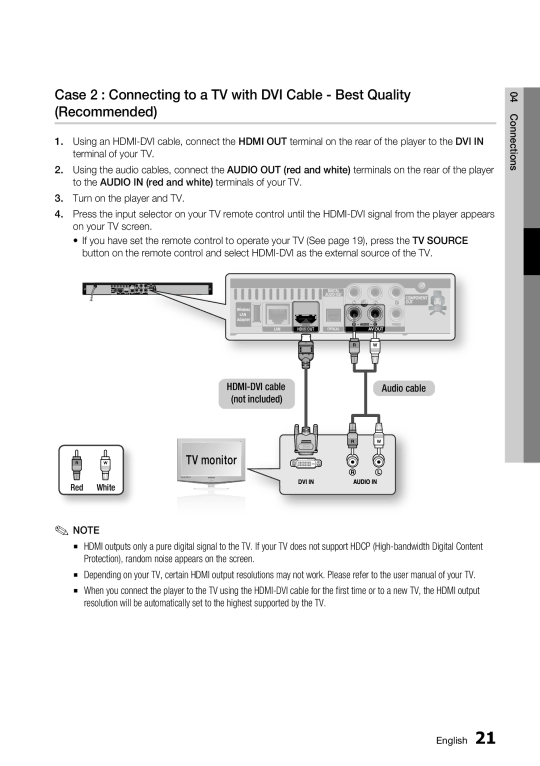 Samsung BD-C5500/XAA, BD-C5500/EDC, BD-C5500/XEF, BD-C5500/XEE, BD-C5500/AFR manual TV monitor, Audio cable 