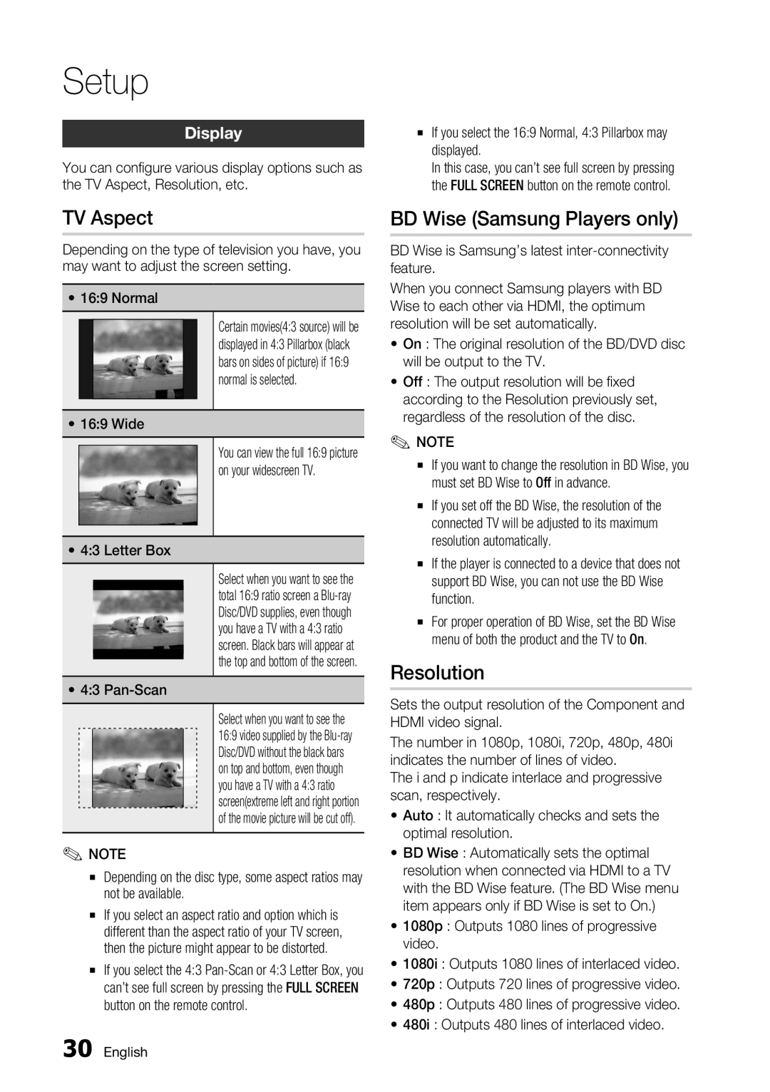 Samsung BD-C5500/EDC, BD-C5500/XAA, BD-C5500/XEF, BD-C5500/XEE TV Aspect, BD Wise Samsung Players only, Resolution, Display 