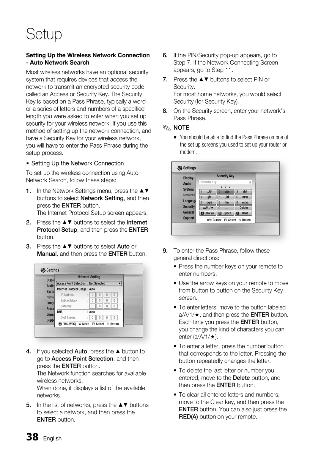 Samsung BD-C5500/XEE  Setting Up the Network Connection, Press the Enter button, Press the buttons to select Auto or 