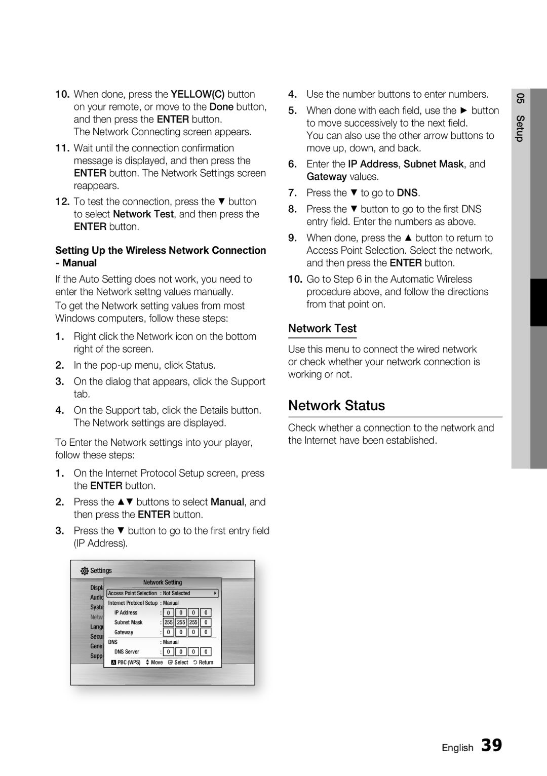 Samsung BD-C5500/AFR, BD-C5500/EDC, BD-C5500/XAA manual Network Status, Network Test, Use the number buttons to enter numbers 
