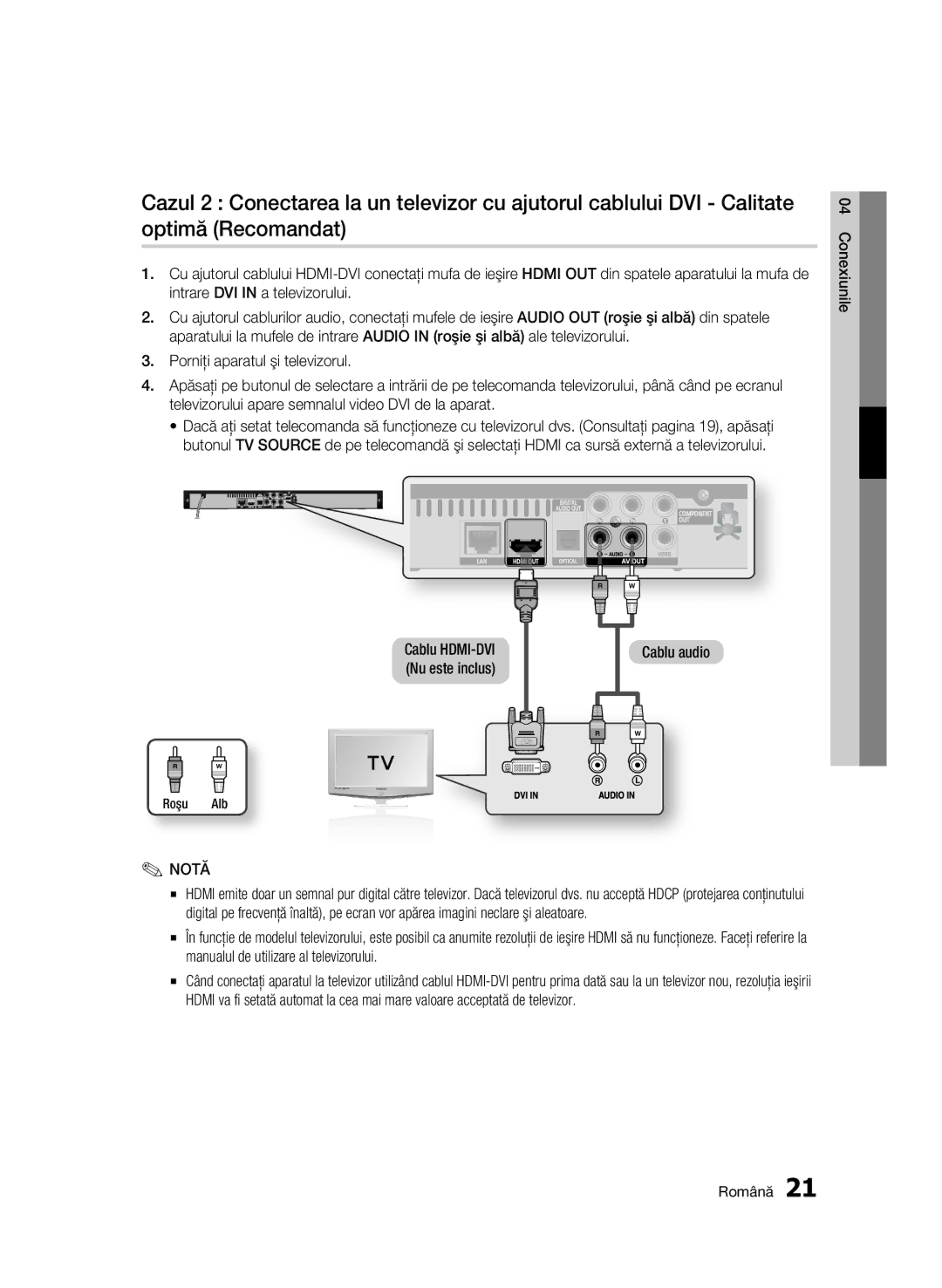 Samsung BD-C5500/EDC manual Cablu audio, Conexiunile, Roşu Alb 