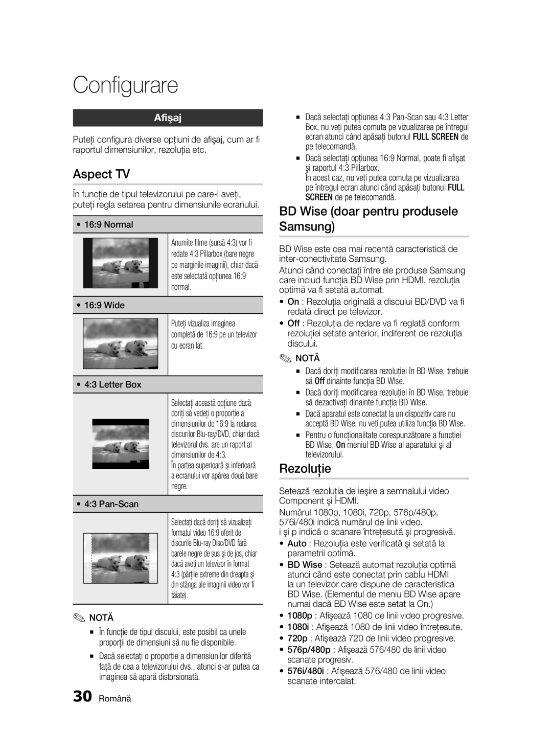 Samsung BD-C5500/EDC manual Aspect TV, BD Wise doar pentru produsele Samsung, Rezoluţie, Afişaj 