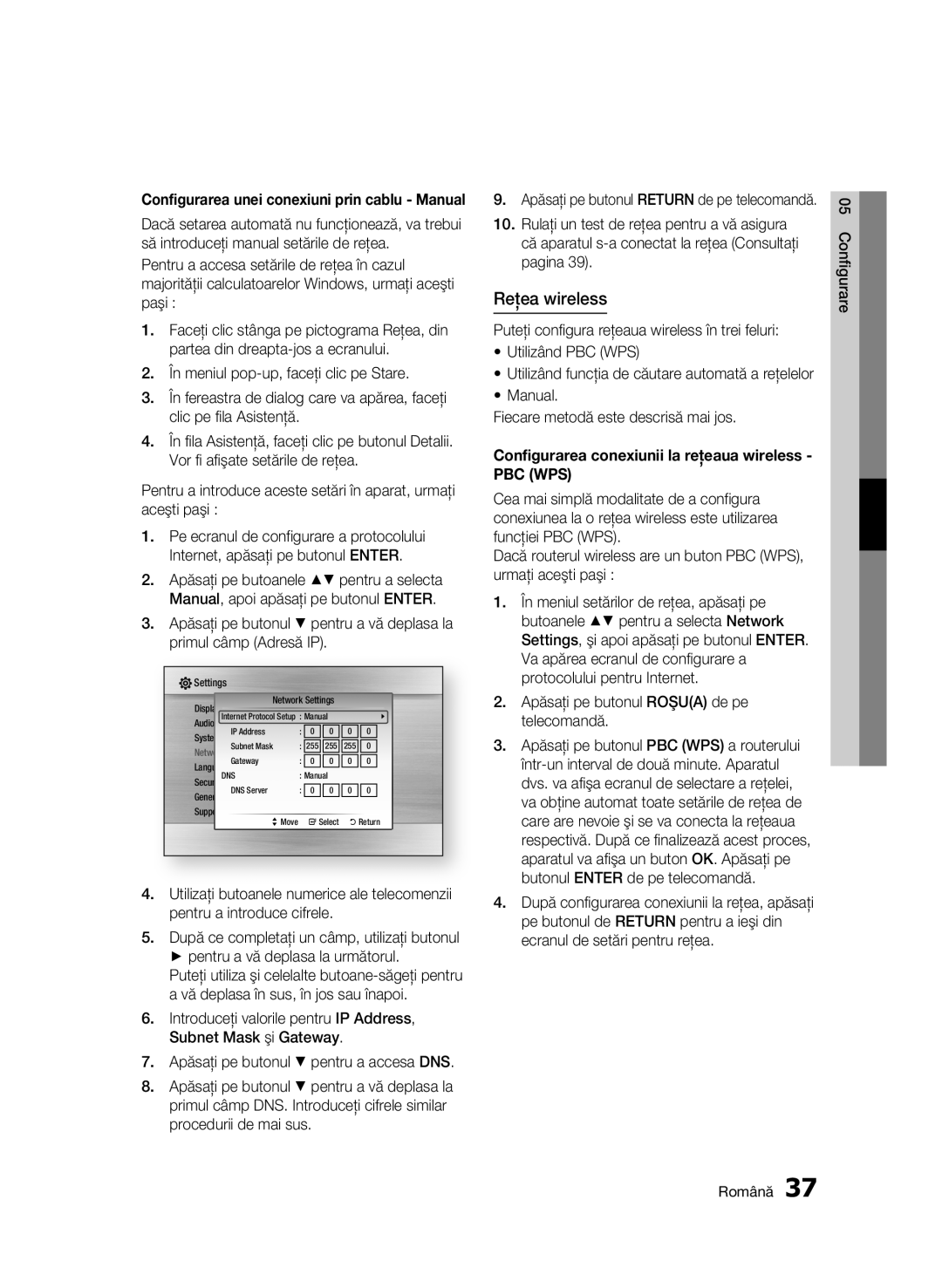 Samsung BD-C5500/EDC manual Reţea wireless, Manual Fiecare metodă este descrisă mai jos, Pentru a introduce cifrele 