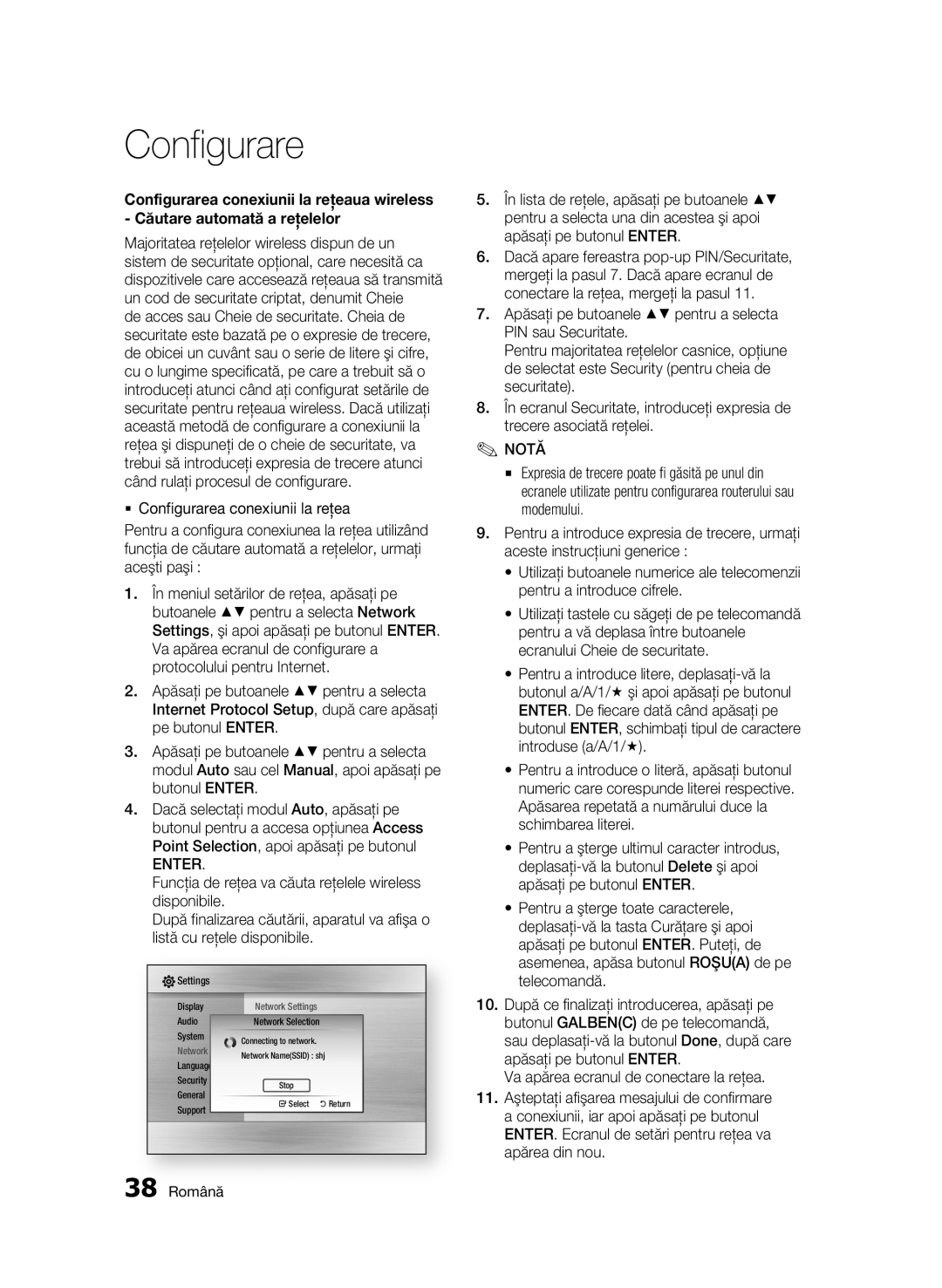 Samsung BD-C5500/EDC manual Enter, 38 Română 