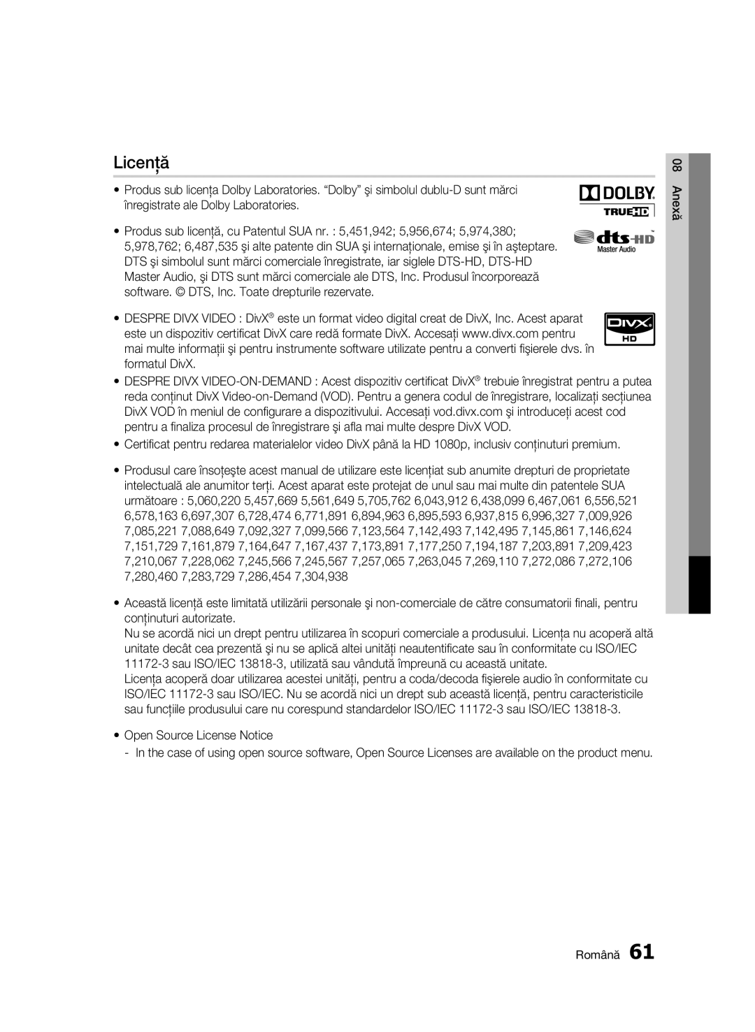 Samsung BD-C5500/EDC manual Licenţă, Open Source License Notice 