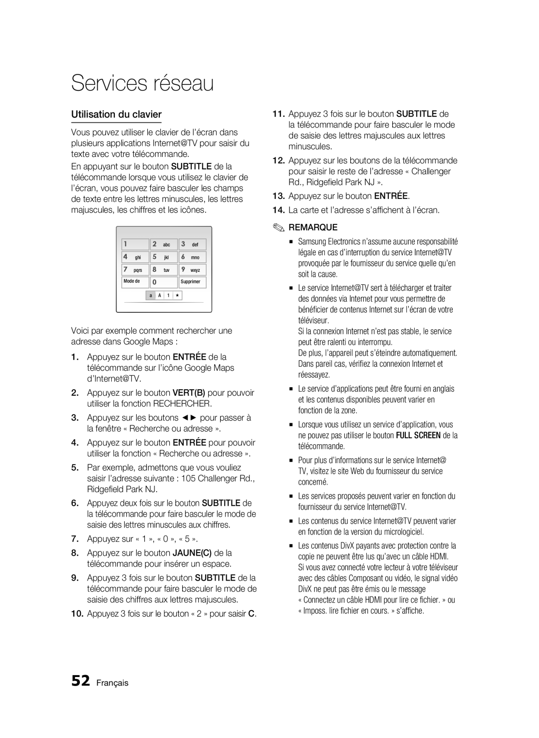 Samsung BD-C5500/XEE, BD-C5500/XAA, BD-C5500/XEF, BD-C5500/AFR manual Utilisation du clavier, Appuyez sur « 1 », « 0 », « 5 » 