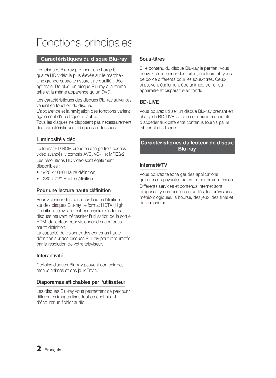 Samsung BD-C5500/XAA, BD-C5500/XEF manual Caractéristiques du disque Blu-ray, Caractéristiques du lecteur de disque Blu-ray 
