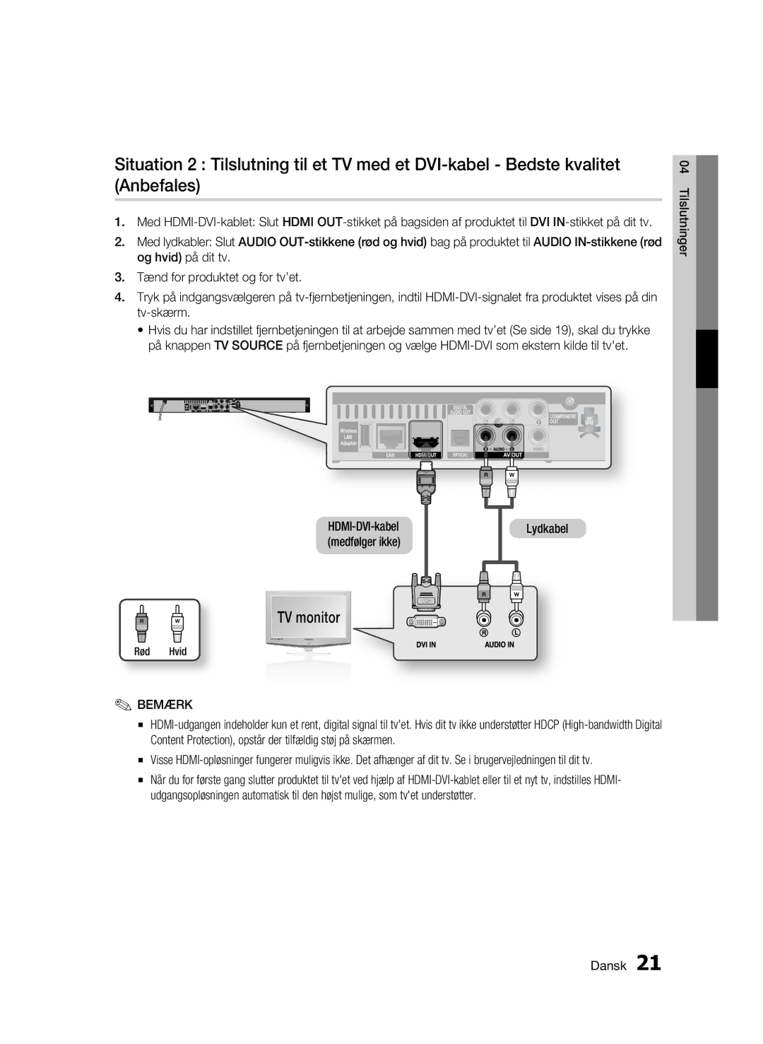 Samsung BD-C5500/XEE manual Lydkabel, Rød Hvid 