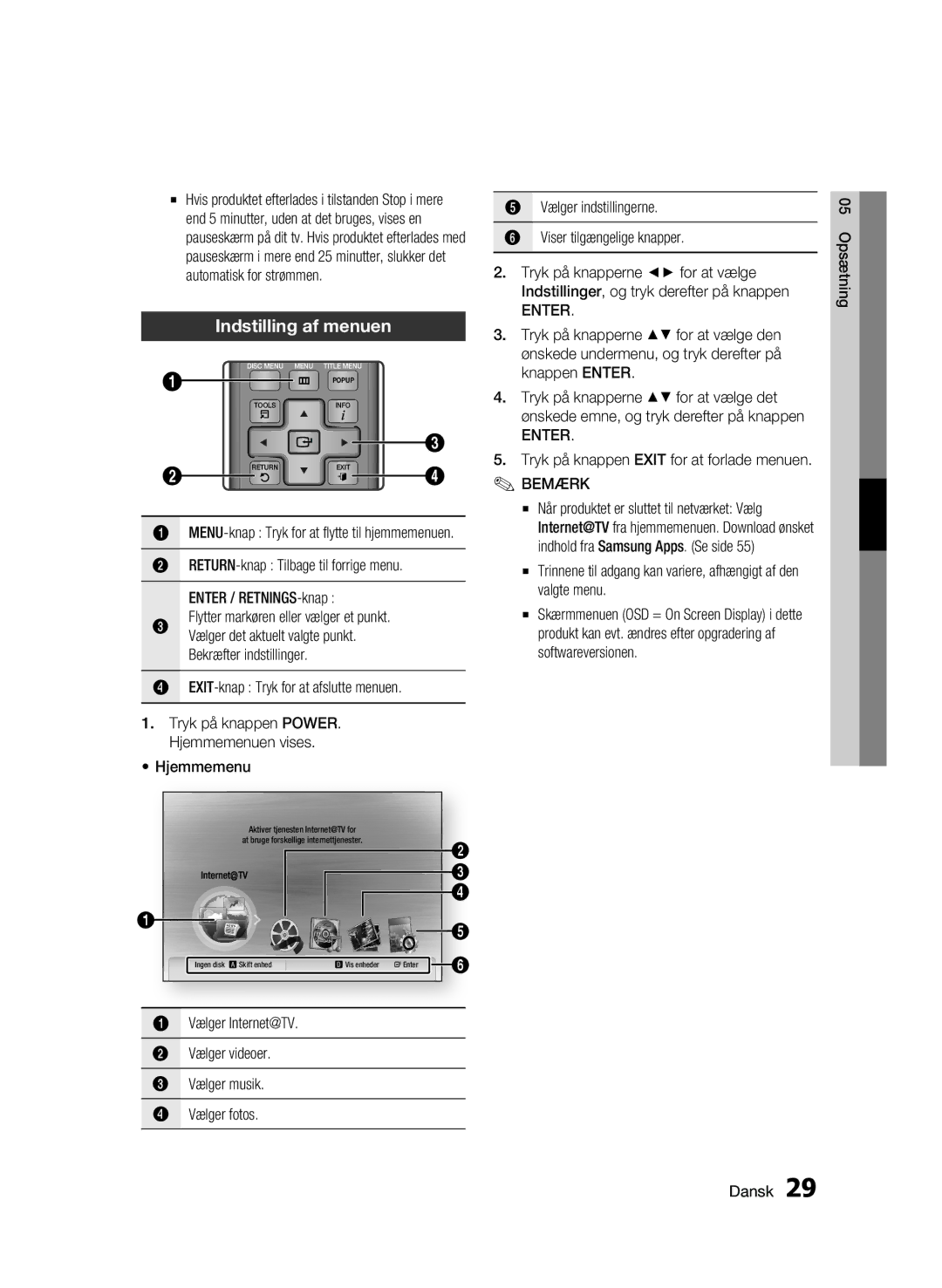 Samsung BD-C5500/XEE manual Indstilling af menuen, Enter 