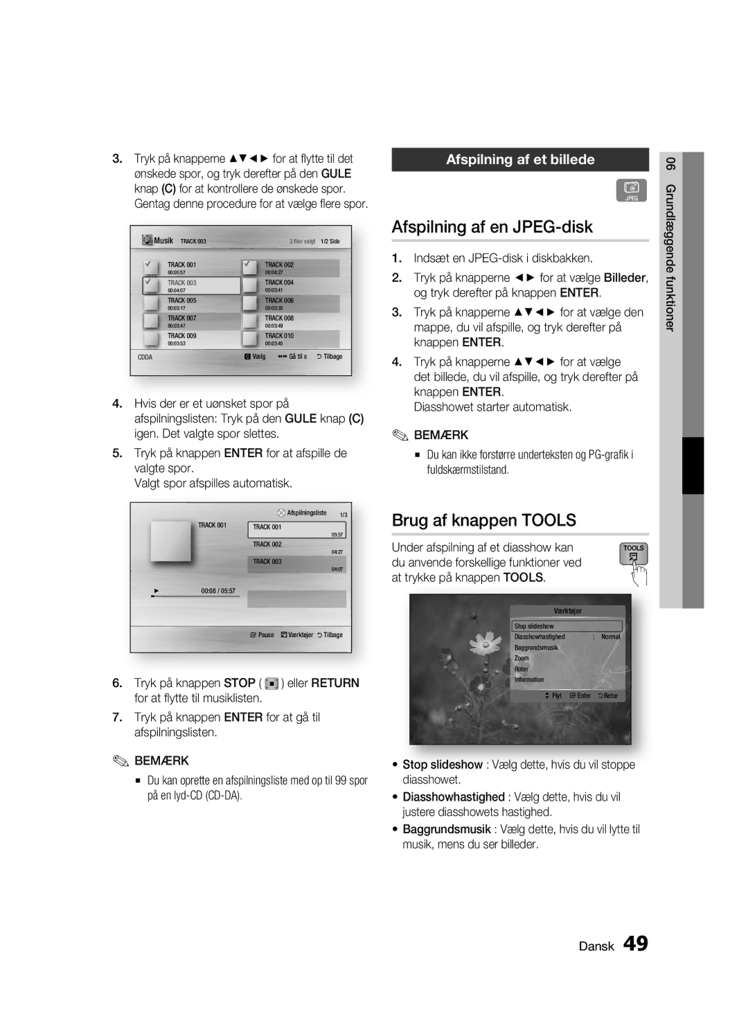 Samsung BD-C5500/XEE Afspilning af en JPEG-disk, Brug af knappen Tools, Afspilning af et billede, Tryk på knappen Stop 