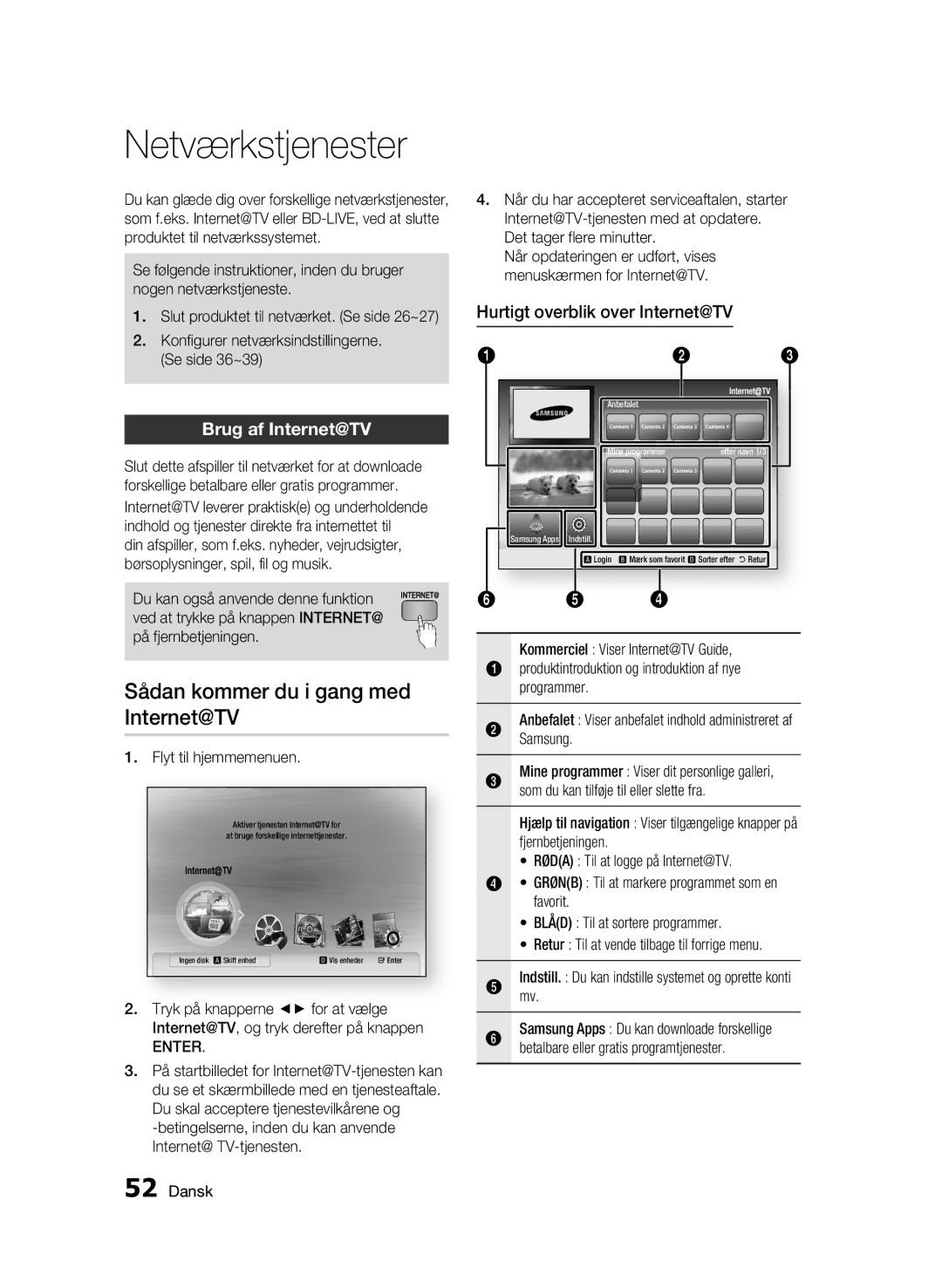 Samsung BD-C5500/XEE manual Netværkstjenester, Sådan kommer du i gang med Internet@TV, Brug af Internet@TV 