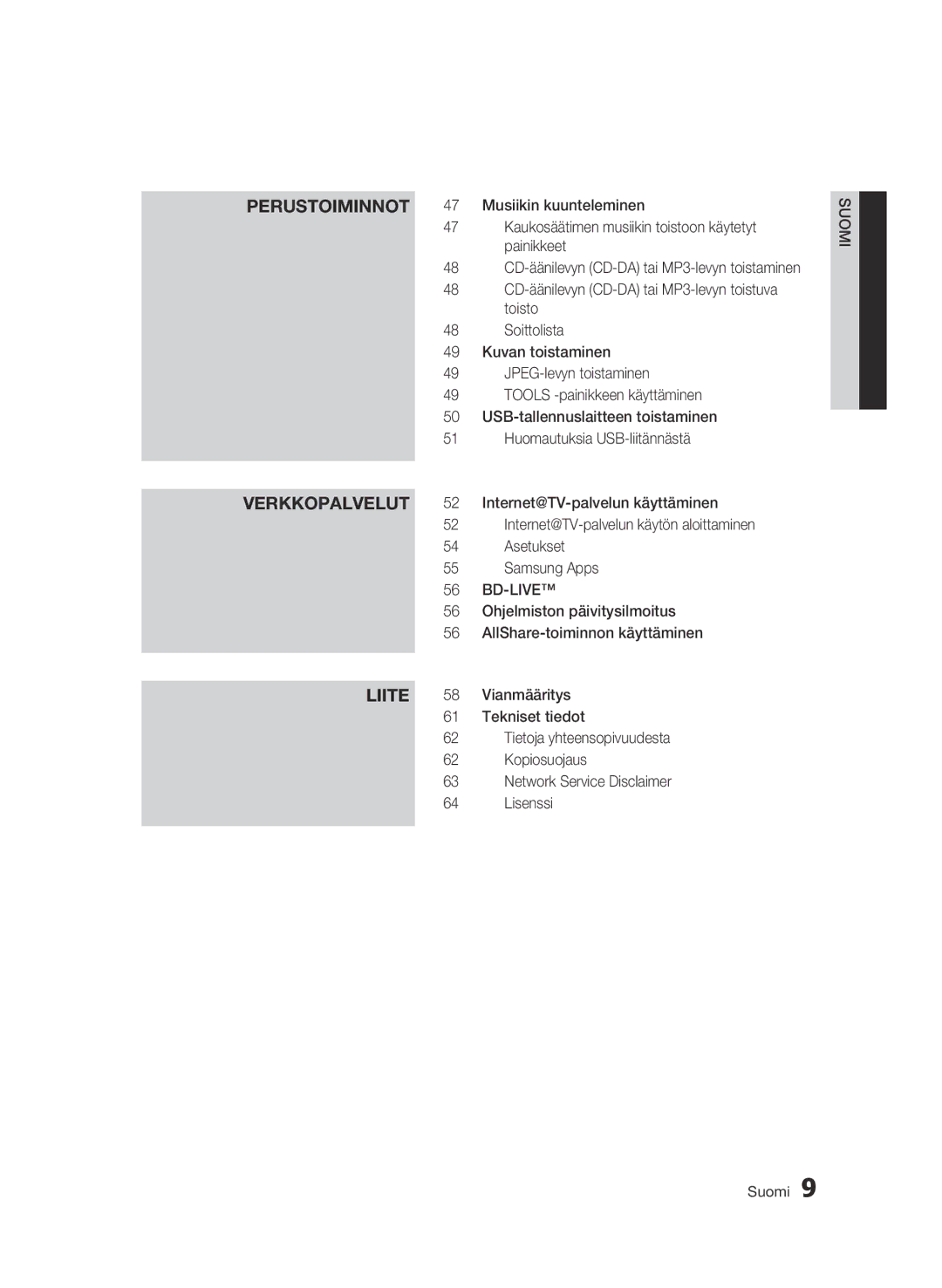 Samsung BD-C5500/XEE manual Verkkopalvelut, Liite 