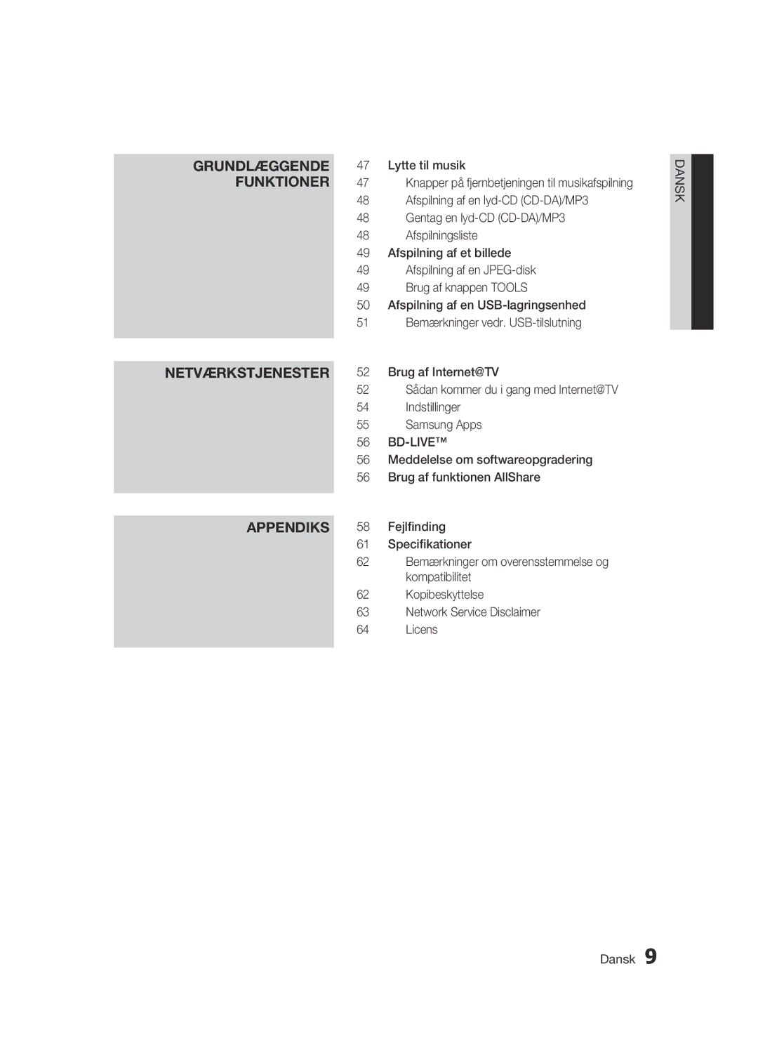 Samsung BD-C5500/XEE manual Netværkstjenester, Appendiks, Bd-Live 