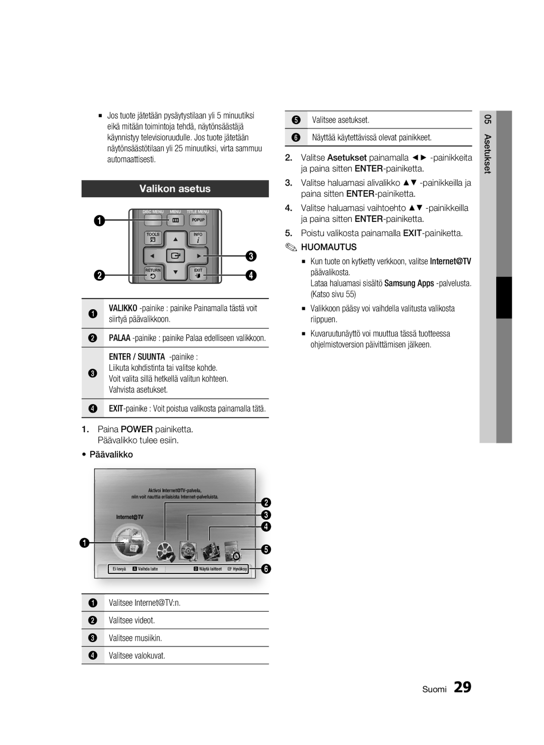 Samsung BD-C5500/XEE manual Valikon asetus 