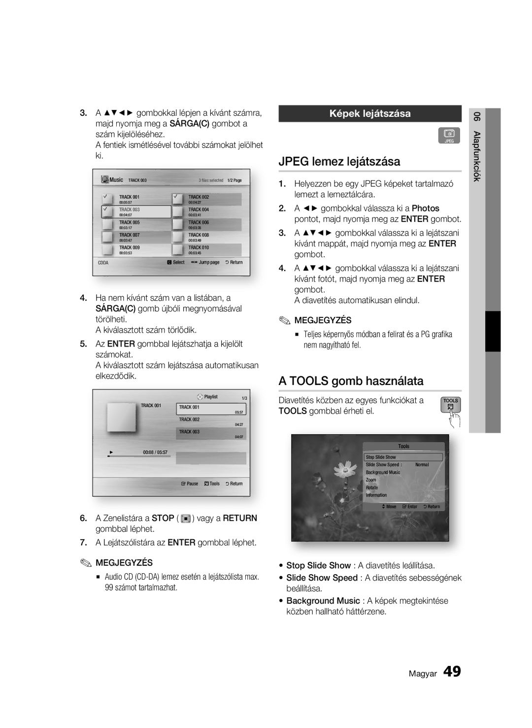 Samsung BD-C5500/XAA, BD-C5500/XEN, BD-C5500/EDC manual Jpeg lemez lejátszása, Tools gomb használata, Képek lejátszása 