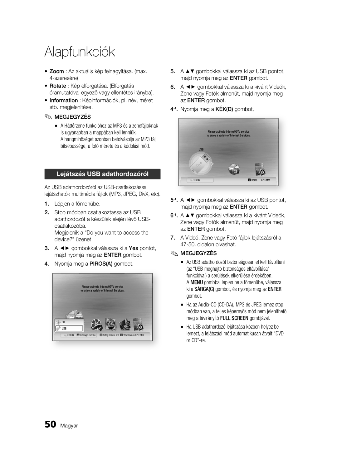 Samsung BD-C5500/XEF, BD-C5500/XEN manual Lejátszás USB adathordozóról, Zoom Az aktuális kép felnagyítása. max Szeresére 