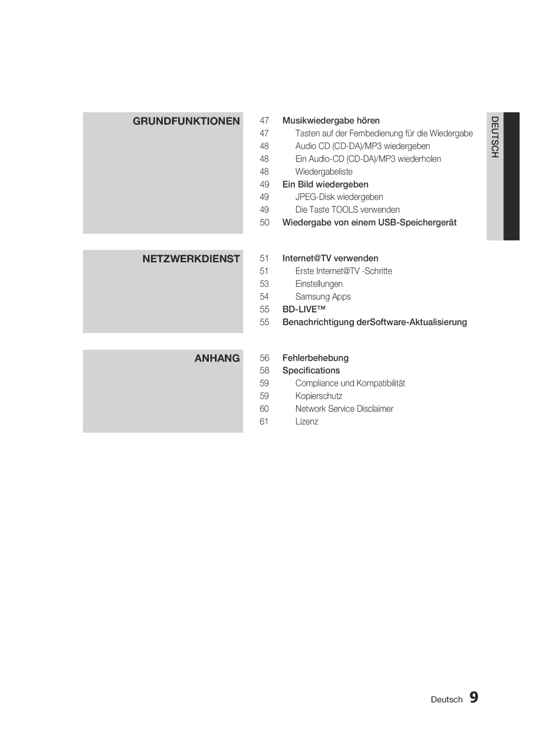 Samsung BD-C5500/XEN, BD-C5500/EDC, BD-C5500/XAA, BD-C5500/XEF, BD-C5500/XEE manual Netzwerkdienst, Anhang 