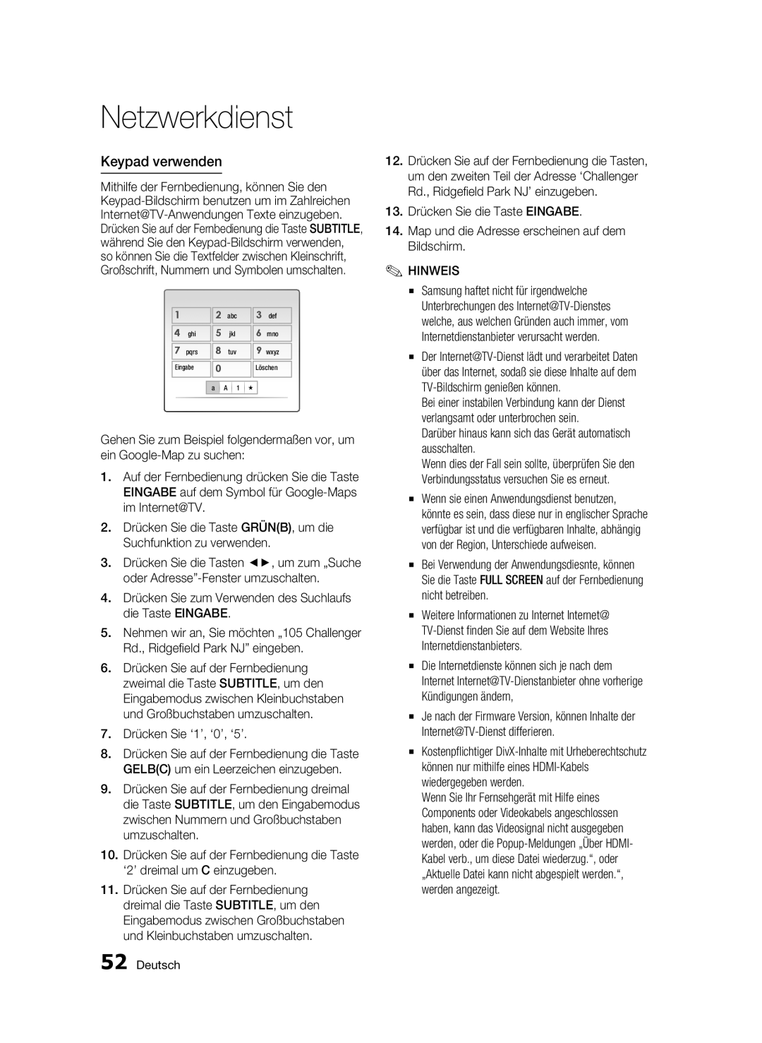 Samsung BD-C5500/XEF, BD-C5500/XEN manual Keypad verwenden, Drücken Sie zum Verwenden des Suchlaufs die Taste Eingabe 