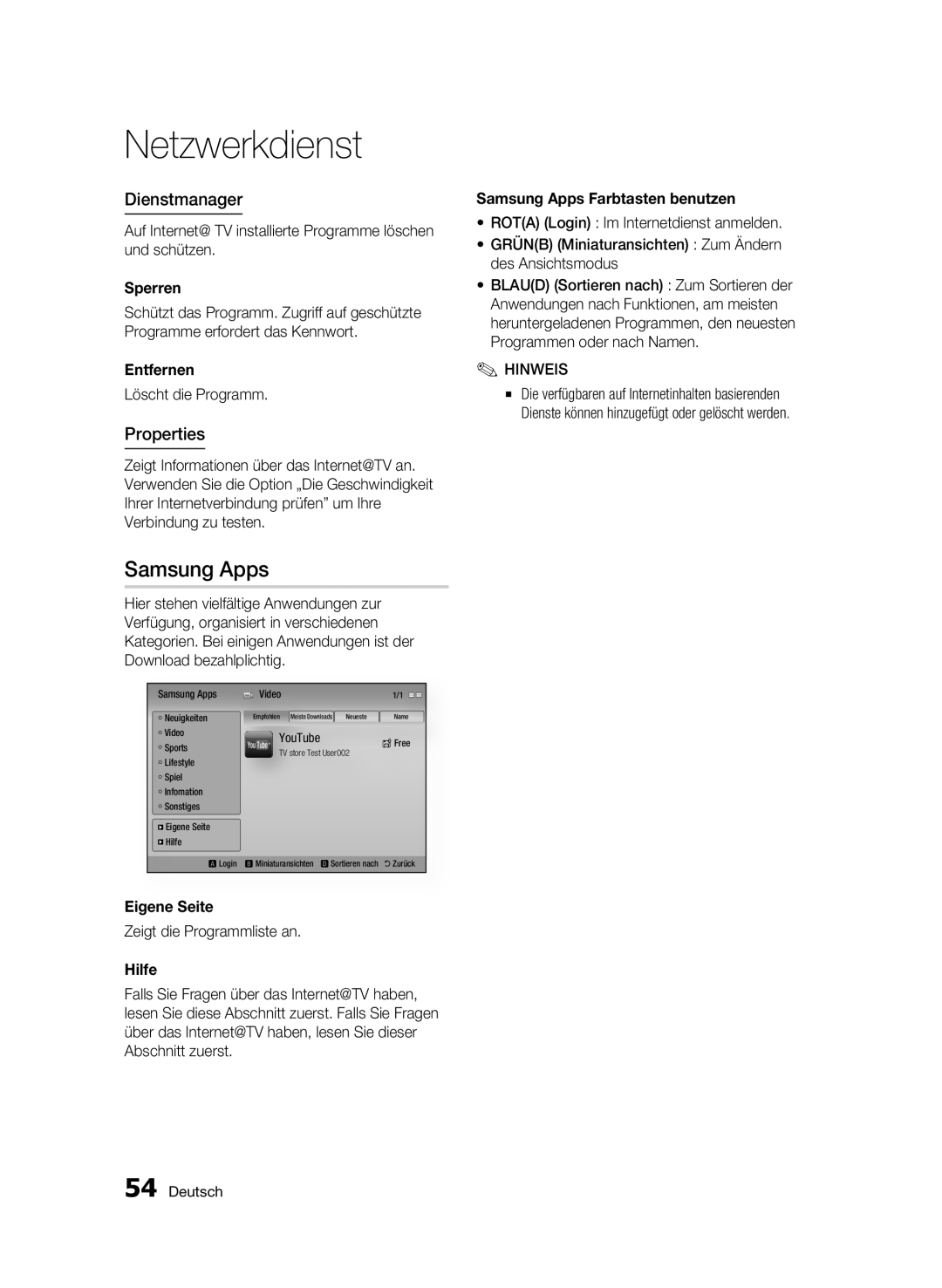 Samsung BD-C5500/XEN, BD-C5500/EDC, BD-C5500/XAA, BD-C5500/XEF, BD-C5500/XEE manual Dienstmanager 