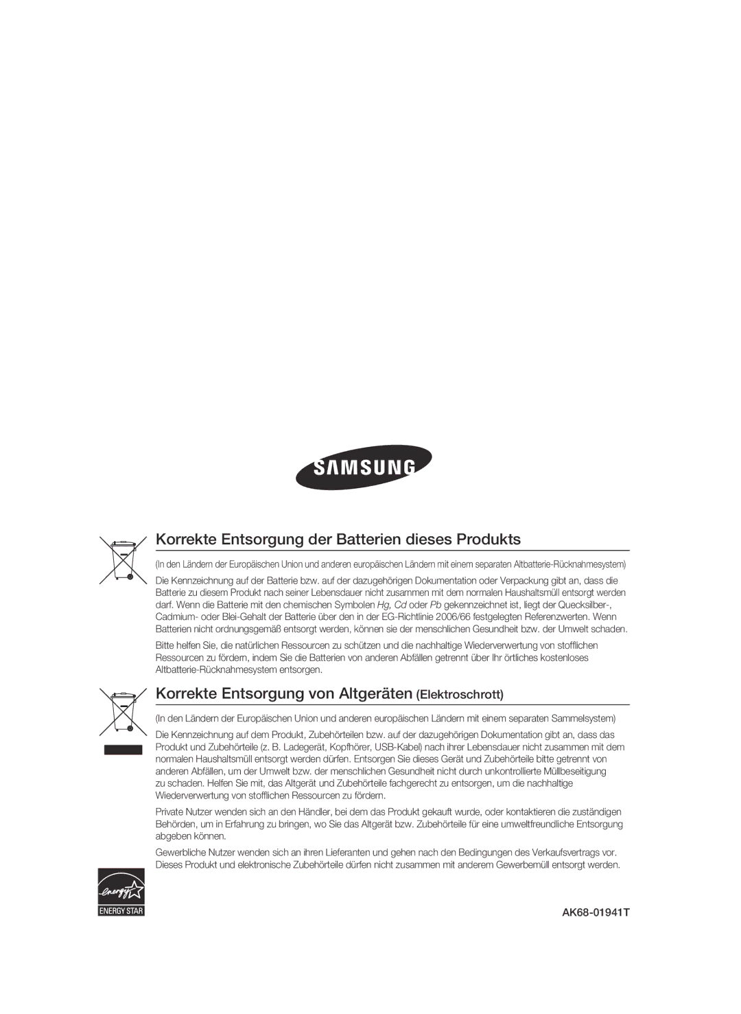 Samsung BD-C5500/XEN, BD-C5500/EDC, BD-C5500/XAA, BD-C5500/XEF manual Korrekte Entsorgung der Batterien dieses Produkts 