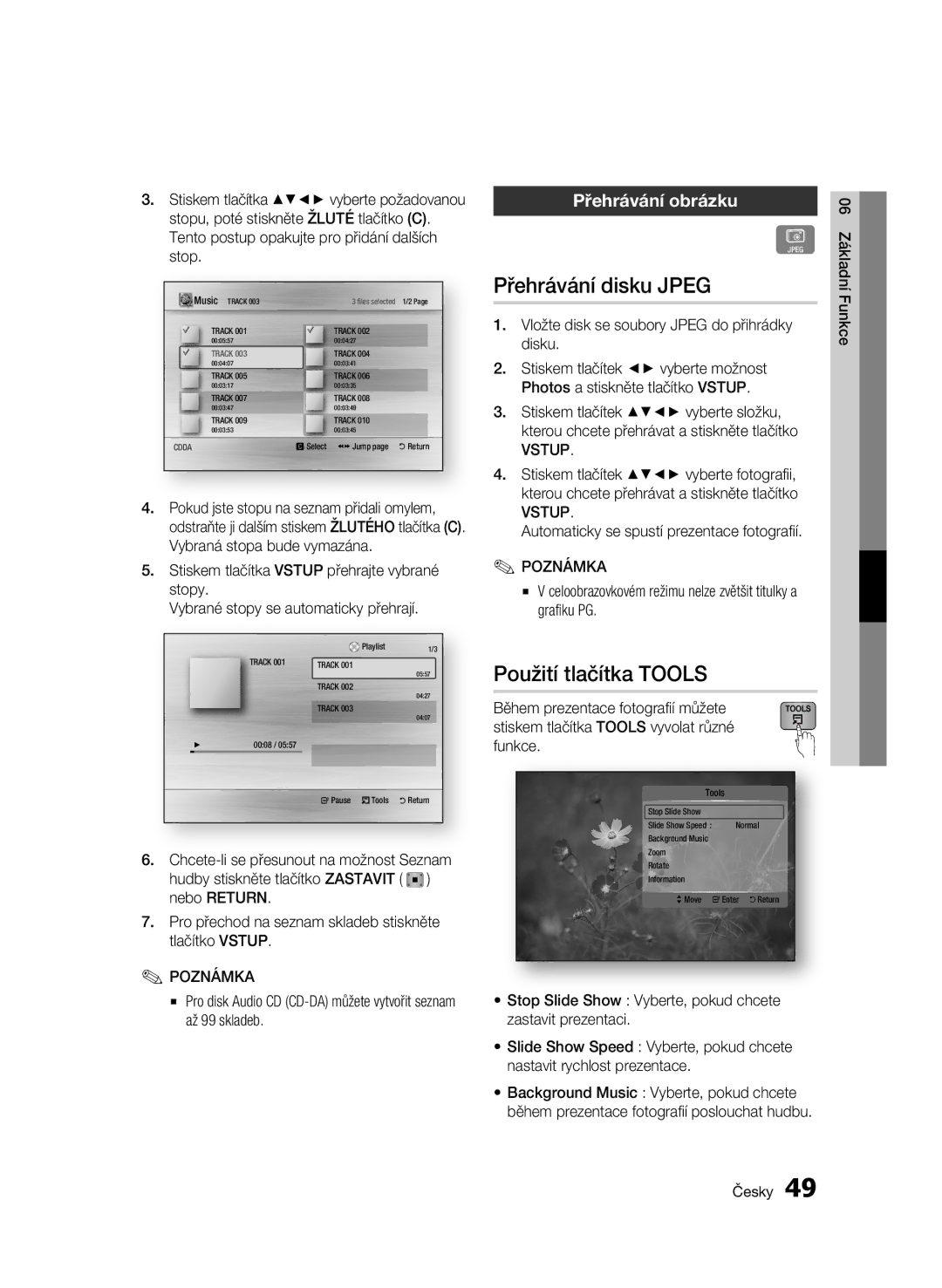 Samsung BD-C5500/XEE, BD-C5500/XEN, BD-C5500/EDC manual Přehrávání disku Jpeg, Použití tlačítka Tools, Přehrávání obrázku 