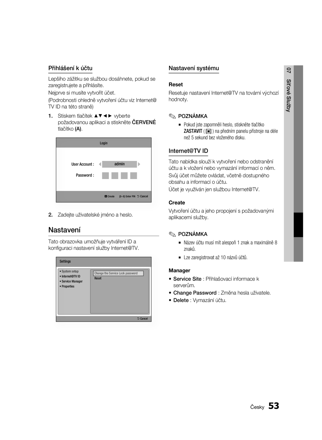 Samsung BD-C5500/XEF, BD-C5500/XEN, BD-C5500/EDC, BD-C5500/XAA, BD-C5500/XEE manual Přihlášení k účtu, Nastavení systému 