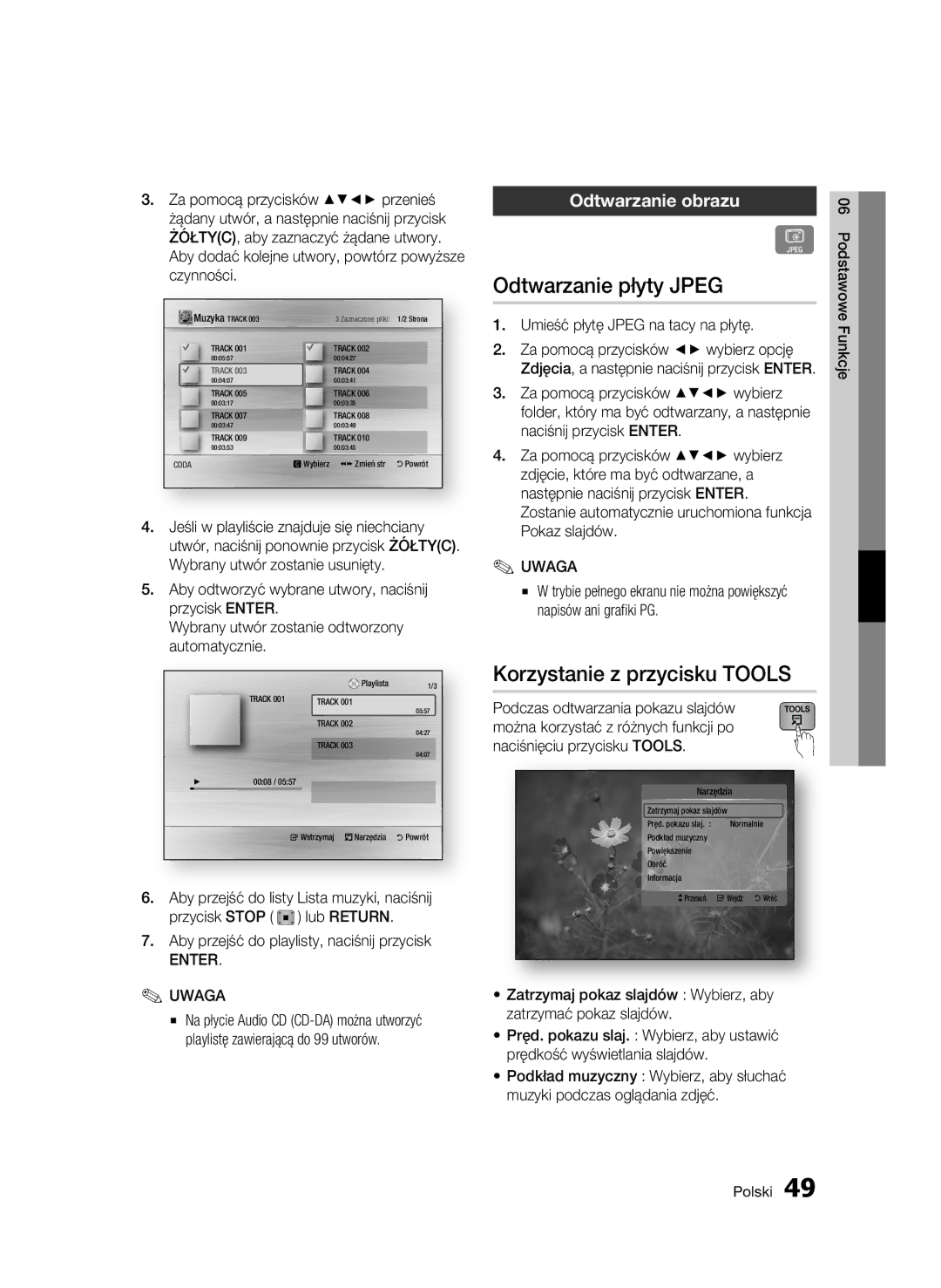 Samsung BD-C5500/XEE, BD-C5500/XEN, BD-C5500/EDC Odtwarzanie płyty Jpeg, Korzystanie z przycisku Tools, Odtwarzanie obrazu 