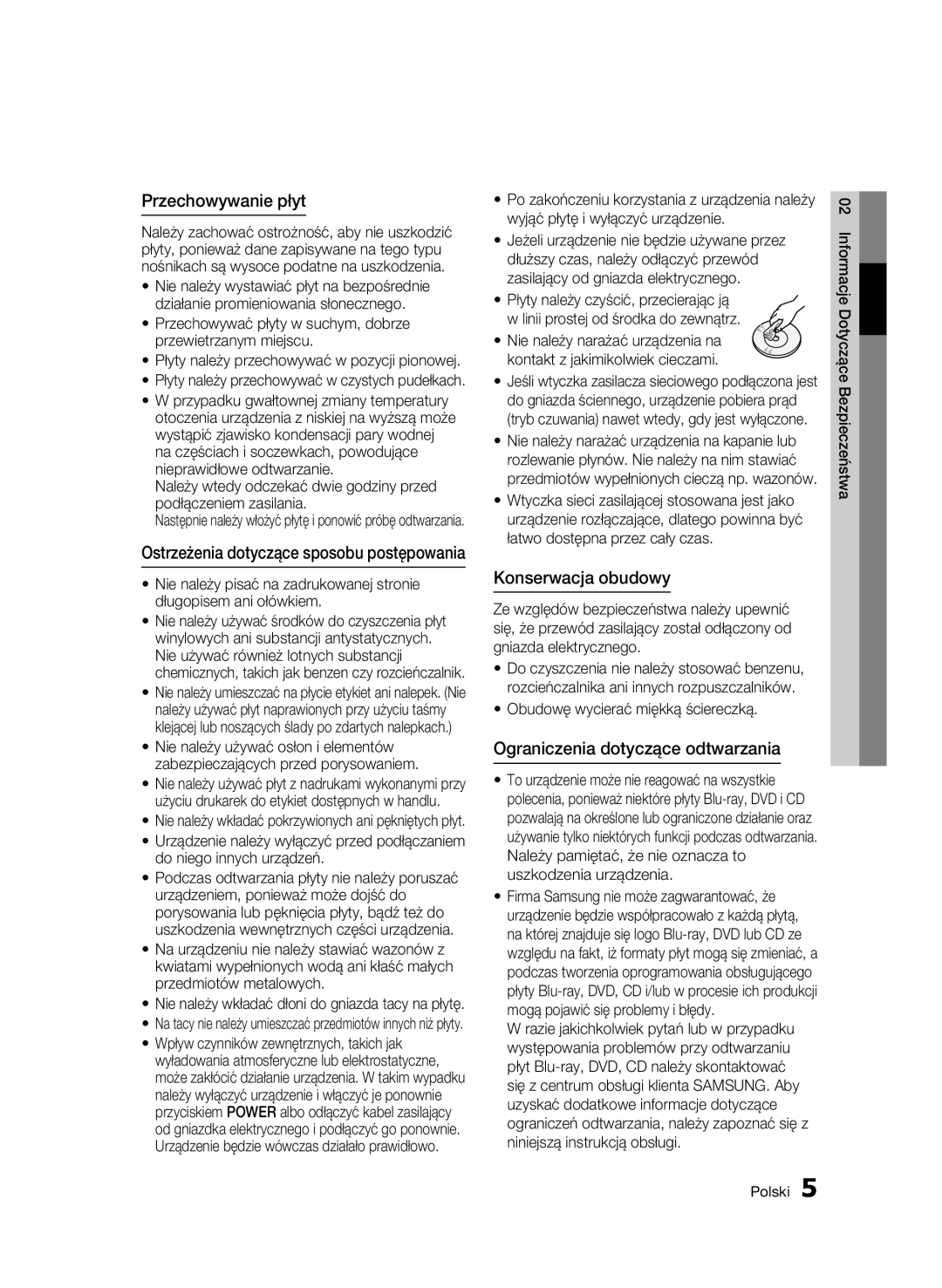 Samsung BD-C5500/XEN, BD-C5500/EDC manual Przechowywanie płyt, Konserwacja obudowy, Ograniczenia dotyczące odtwarzania 