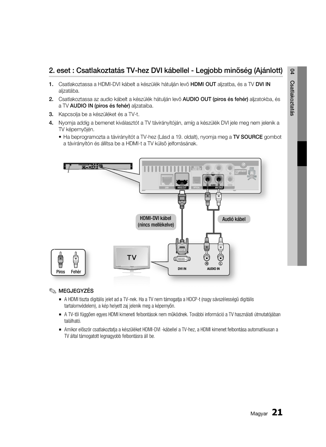 Samsung BD-C5500/XEE manual Aljzatába, TV Audio in piros és fehér aljzataiba, TV képernyőjén, Audió kábel, Piros Fehér 