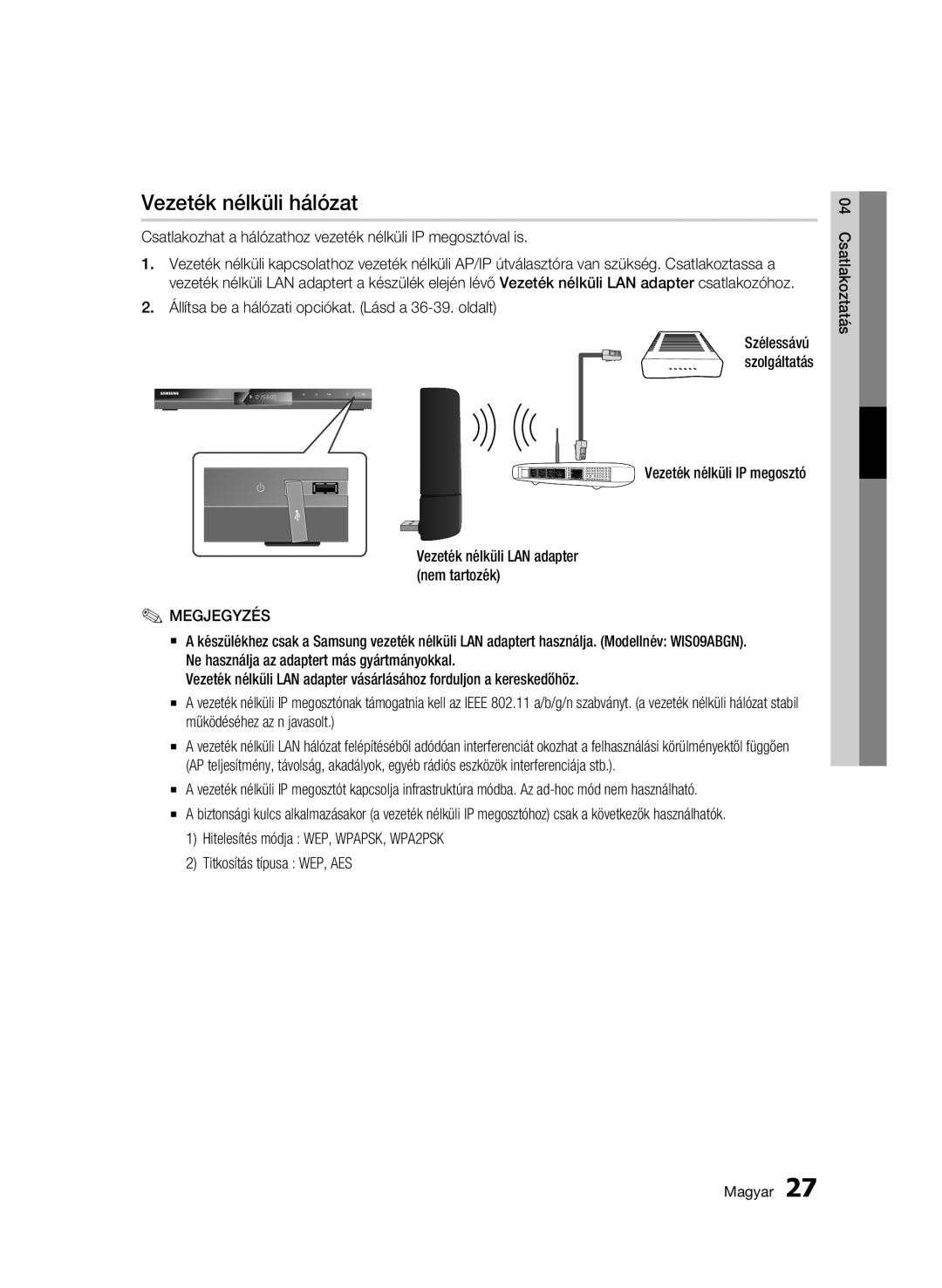 Samsung BD-C5500/XEN, BD-C5500/EDC Vezeték nélküli hálózat, Csatlakozhat a hálózathoz vezeték nélküli IP megosztóval is 