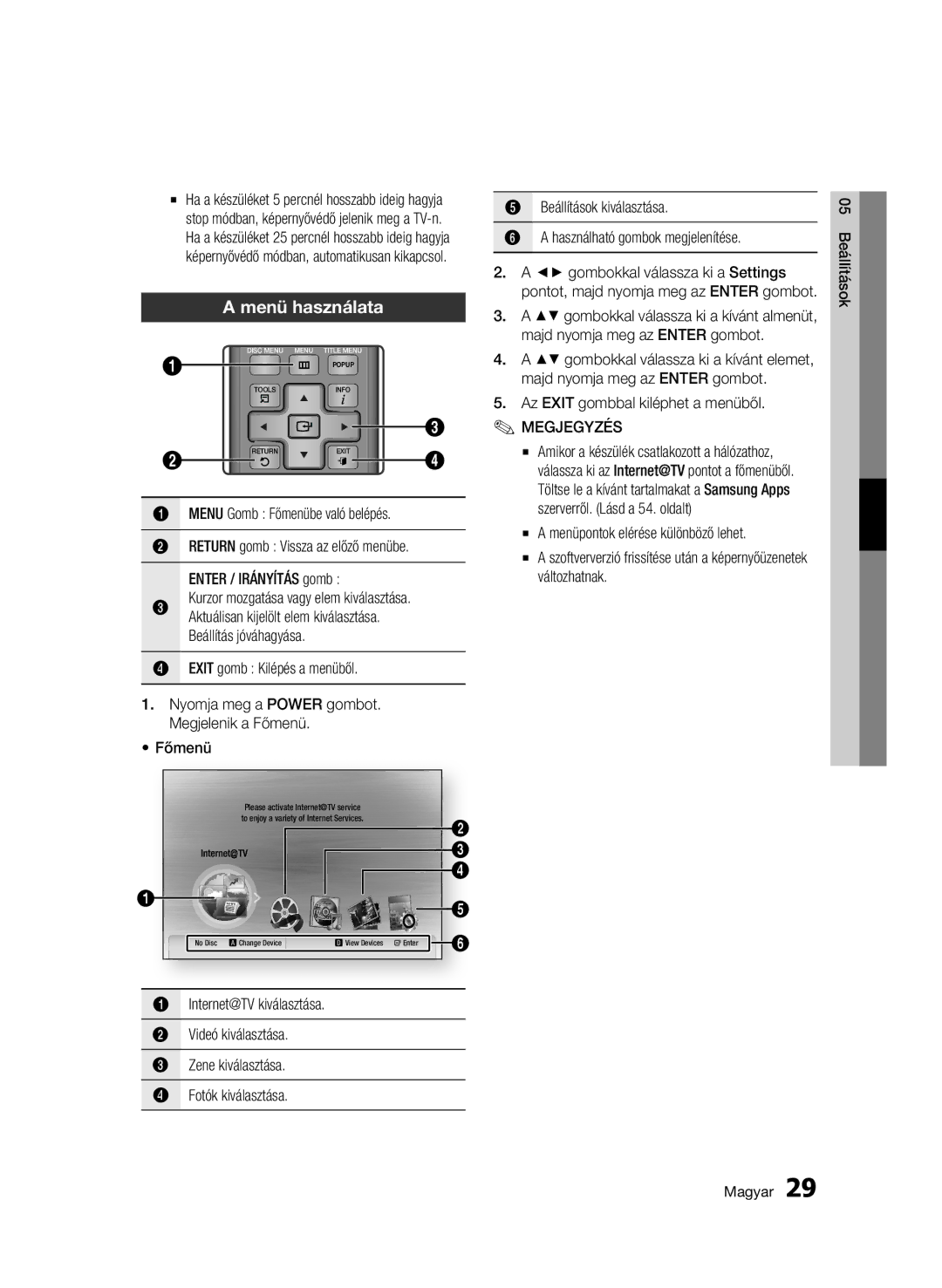 Samsung BD-C5500/XAA, BD-C5500/XEN, BD-C5500/EDC, BD-C5500/XEF manual Menü használata, Az Exit gombbal kiléphet a menüből 