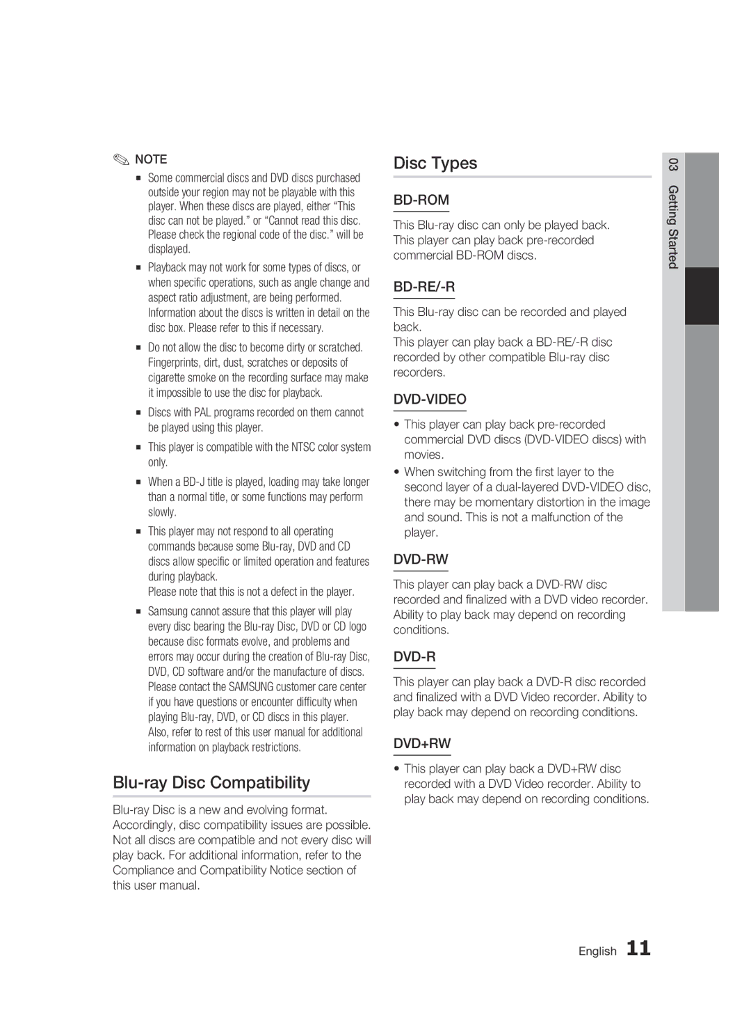 Samsung BD-C5900 user manual Blu-ray Disc Compatibility Disc Types, Bd-Rom 