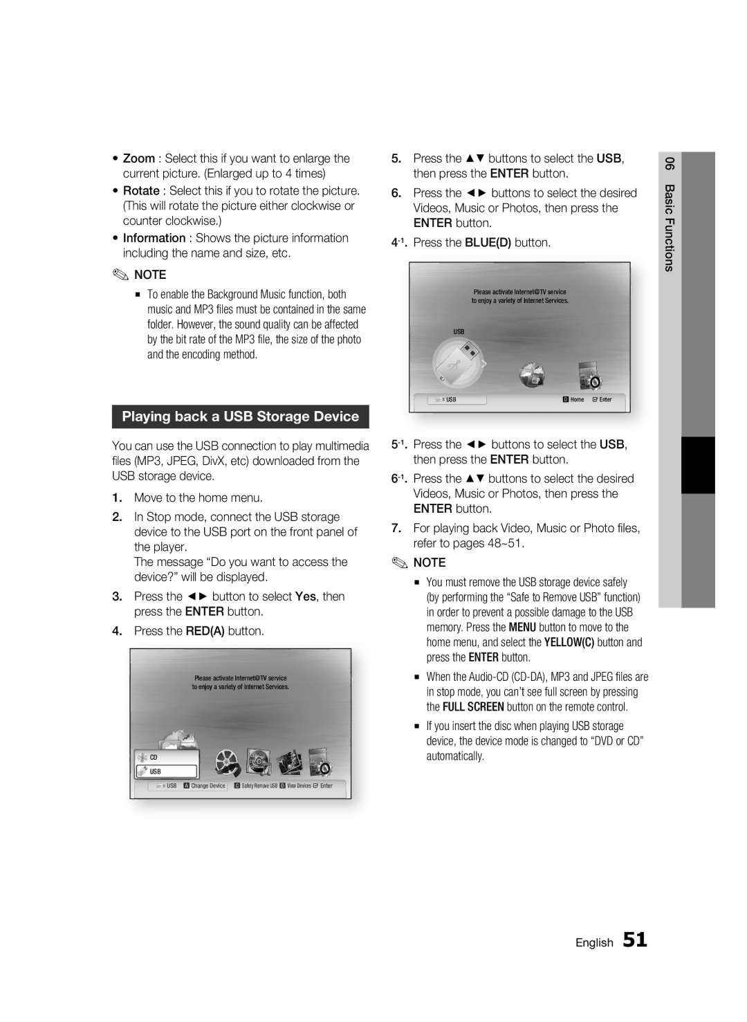 Samsung BD-C5900 user manual Playing back a USB Storage Device 