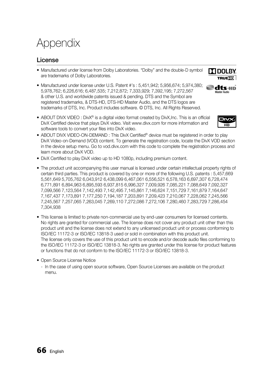 Samsung BD-C5900 user manual License 